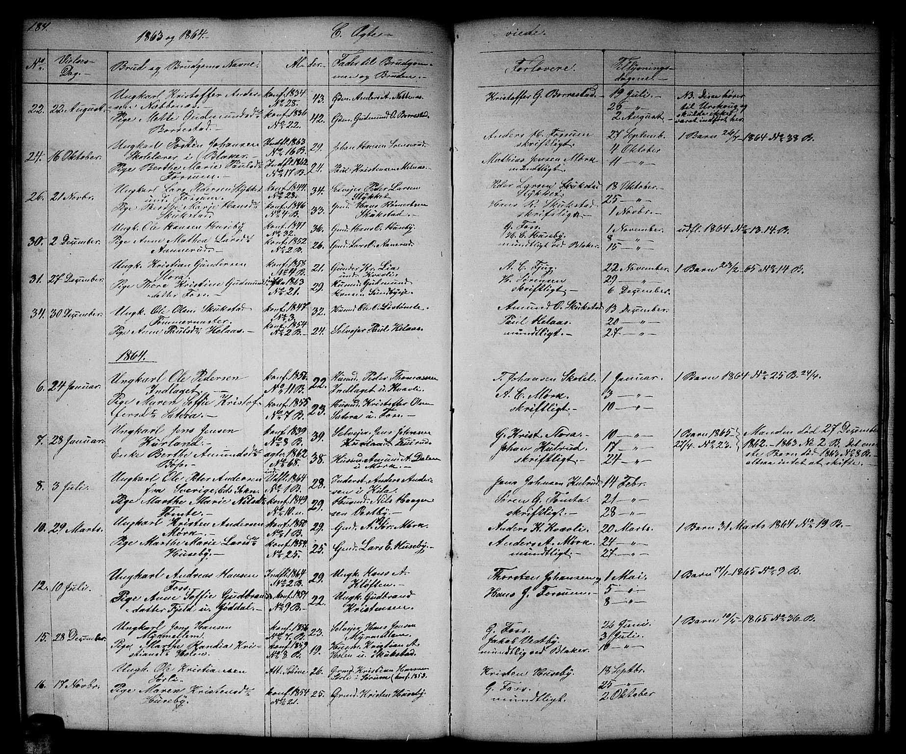Aurskog prestekontor Kirkebøker, SAO/A-10304a/G/Gb/L0001: Parish register (copy) no. II 1, 1858-1885, p. 184