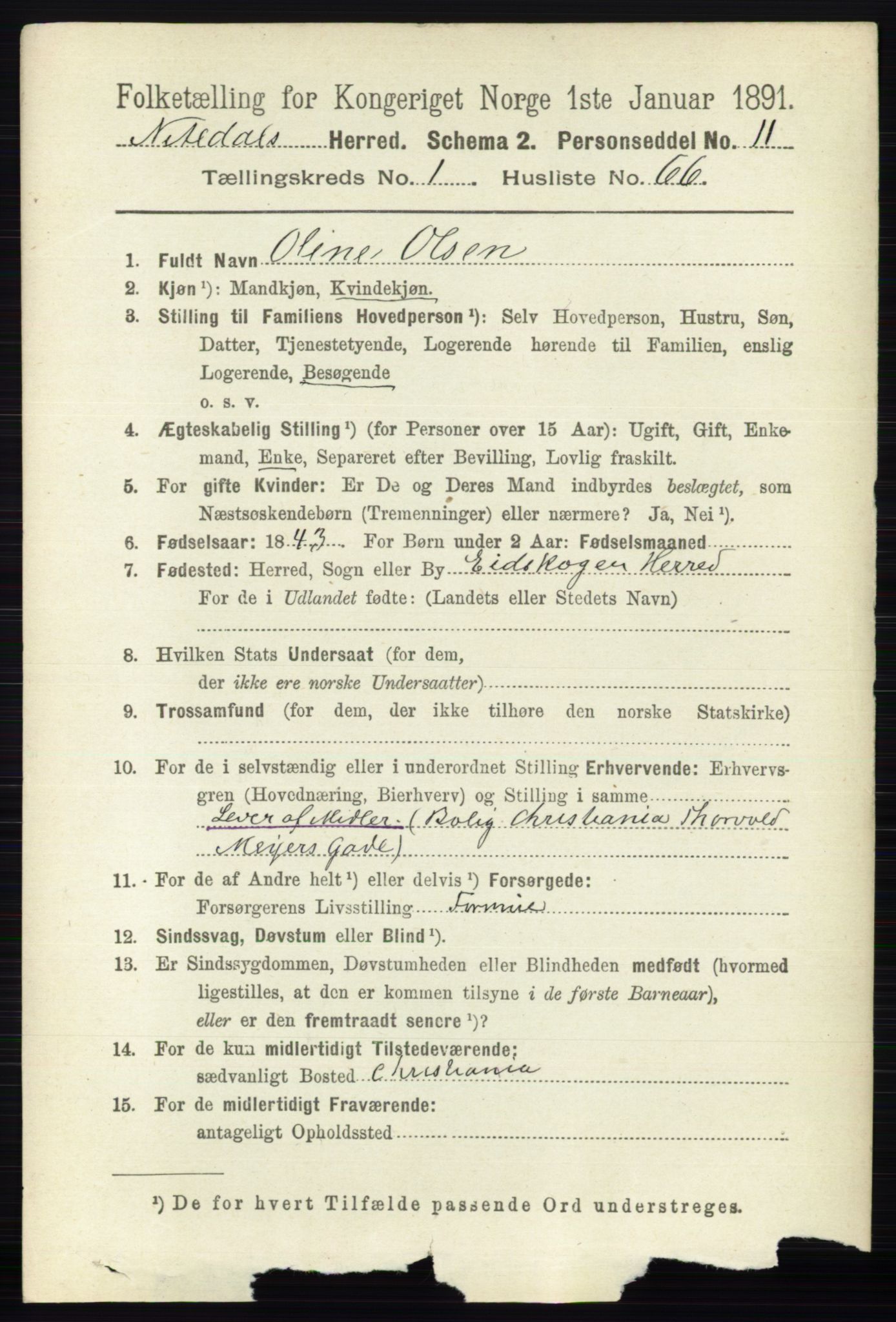 RA, 1891 census for 0233 Nittedal, 1891, p. 499