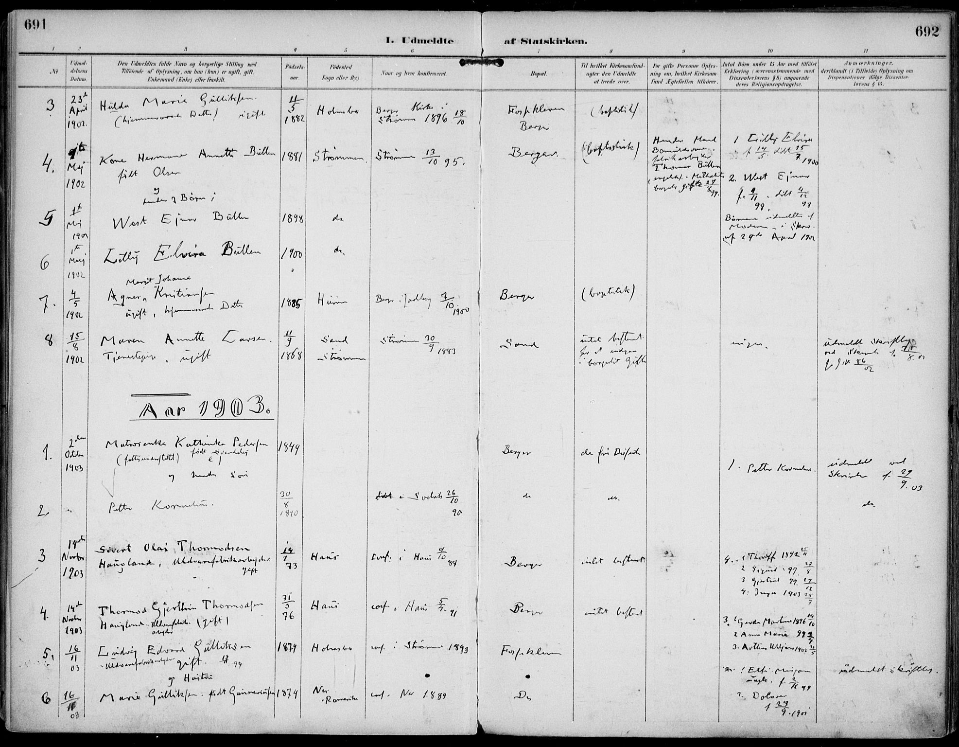 Strømm kirkebøker, AV/SAKO-A-322/F/Fa/L0005: Parish register (official) no. I 5, 1898-1919, p. 691-692