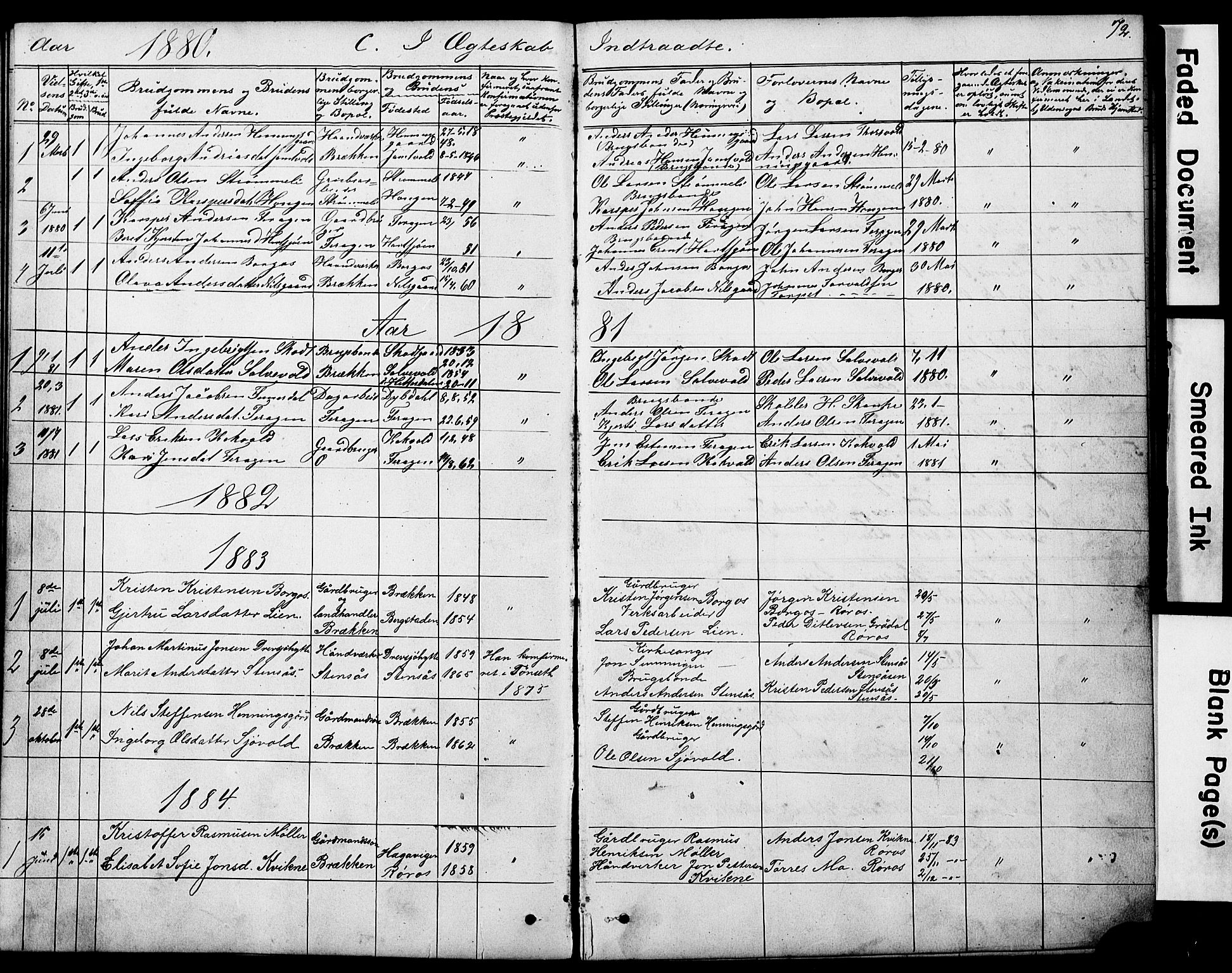 Ministerialprotokoller, klokkerbøker og fødselsregistre - Sør-Trøndelag, SAT/A-1456/683/L0949: Parish register (copy) no. 683C01, 1880-1896, p. 72