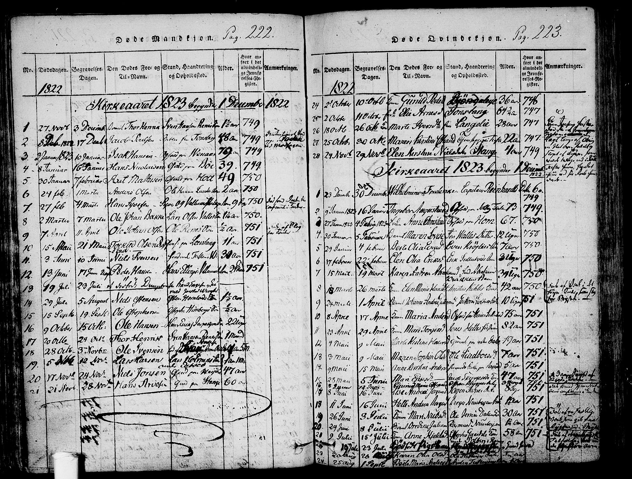 Ramnes kirkebøker, AV/SAKO-A-314/F/Fa/L0004: Parish register (official) no. I 4, 1813-1840, p. 222-223