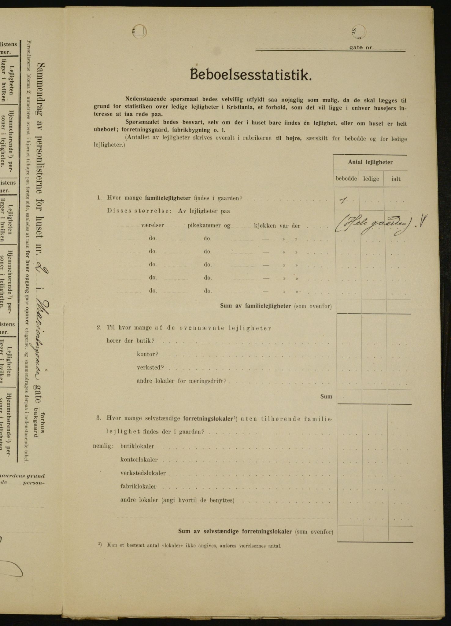 OBA, Municipal Census 1909 for Kristiania, 1909, p. 109175