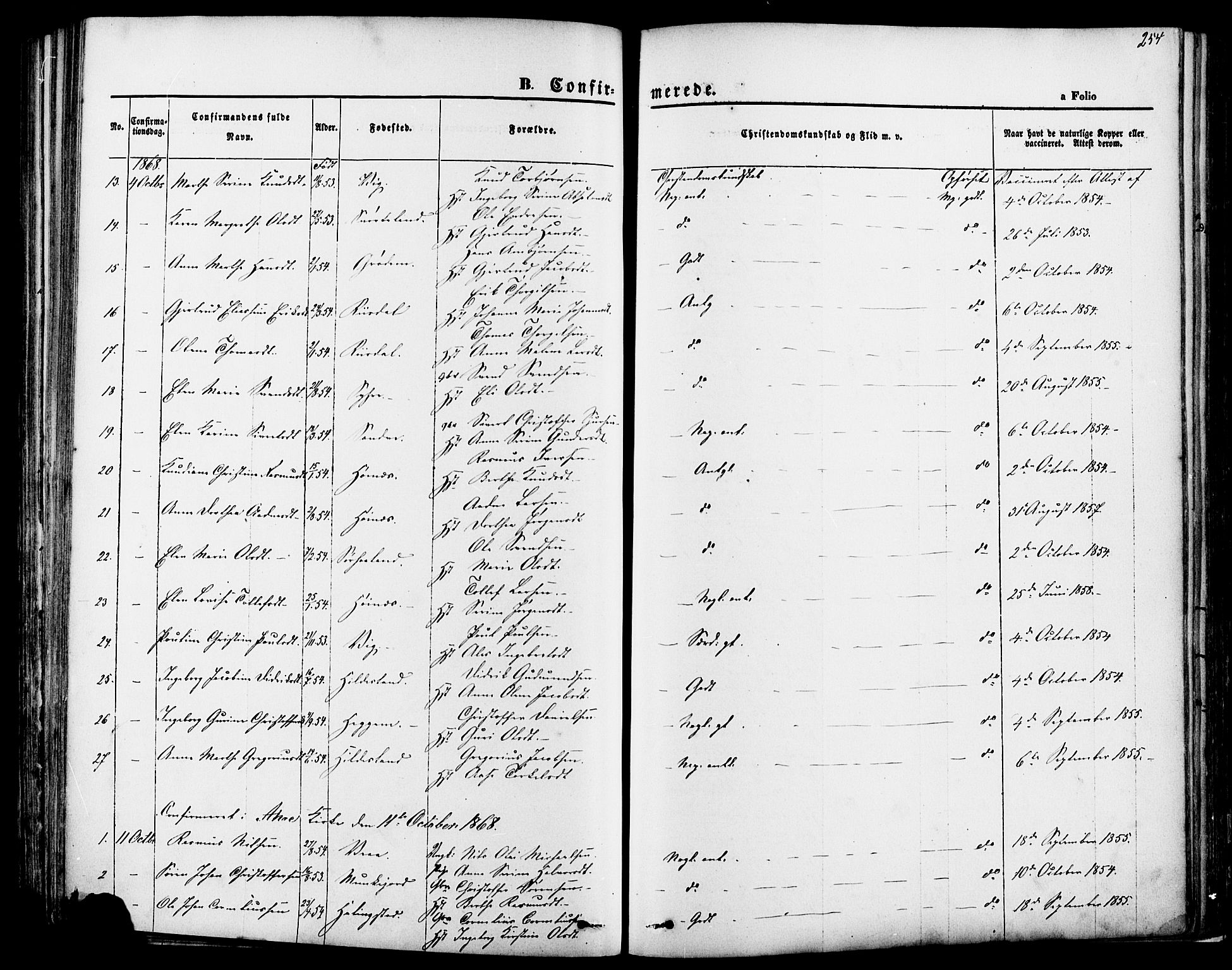 Skudenes sokneprestkontor, AV/SAST-A -101849/H/Ha/Haa/L0006: Parish register (official) no. A 4, 1864-1881, p. 254