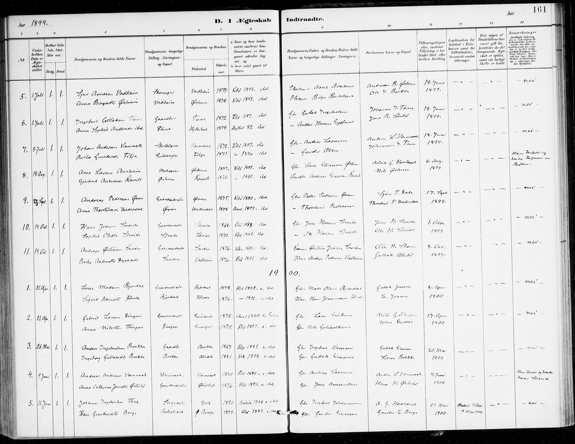 Lavik sokneprestembete, AV/SAB-A-80901: Parish register (official) no. C 1, 1882-1904, p. 161