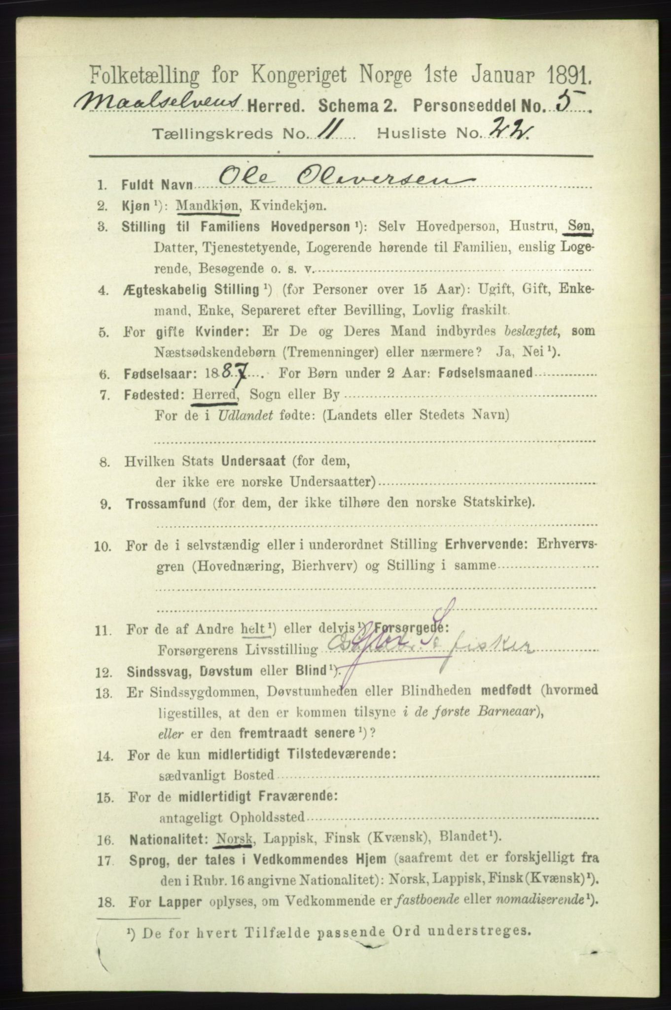 RA, 1891 census for 1924 Målselv, 1891, p. 3417