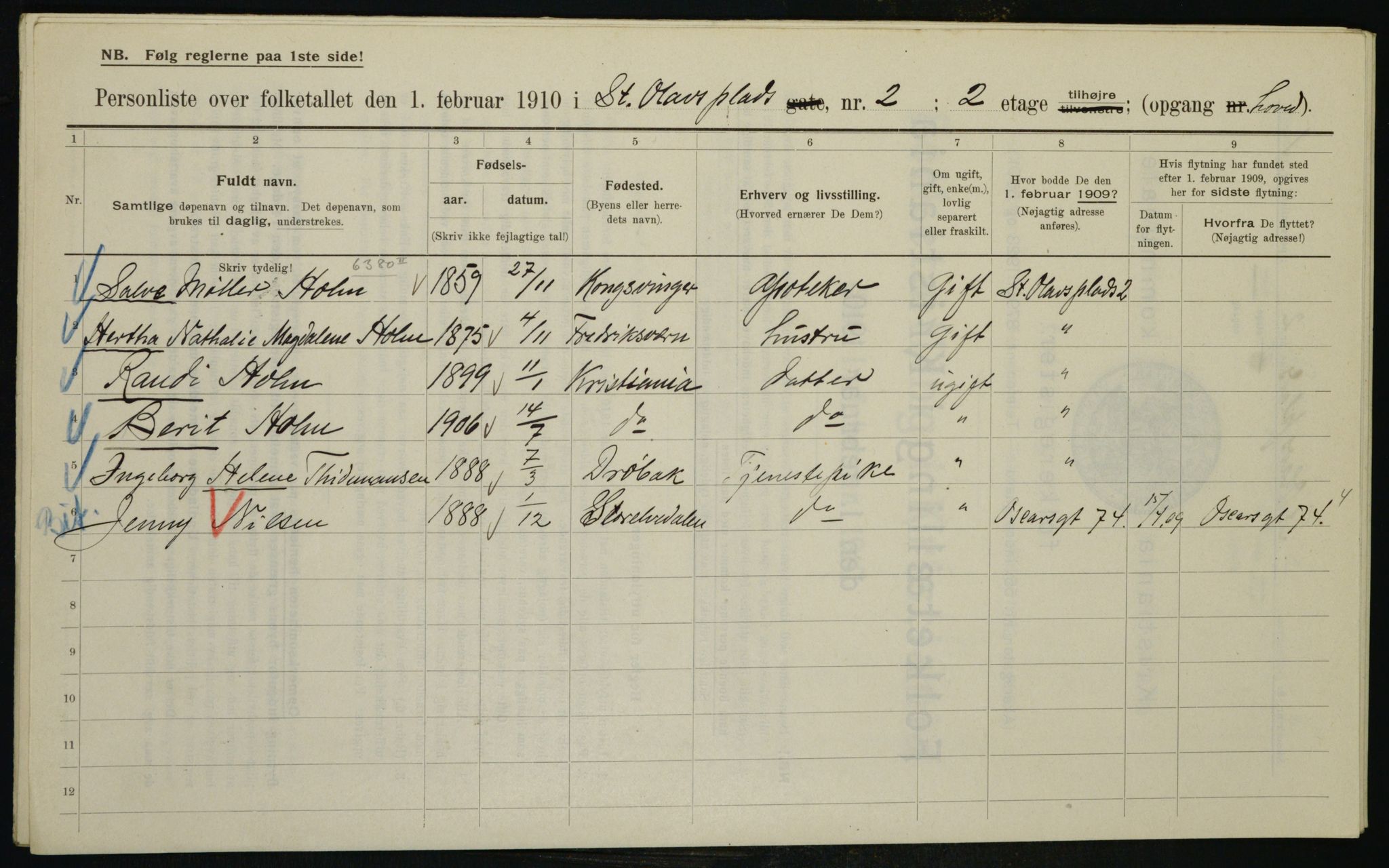 OBA, Municipal Census 1910 for Kristiania, 1910, p. 84455