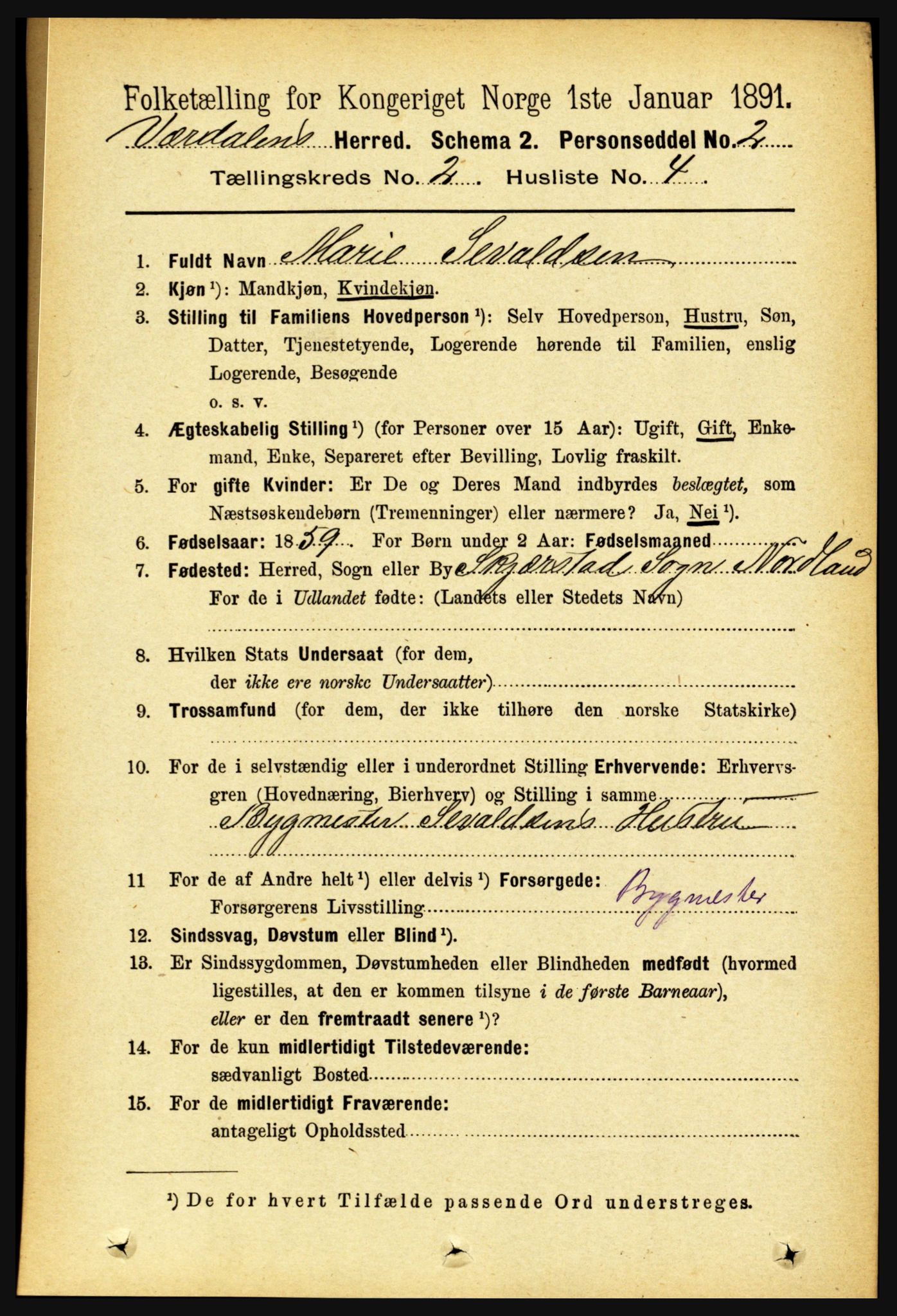 RA, 1891 census for 1721 Verdal, 1891, p. 802