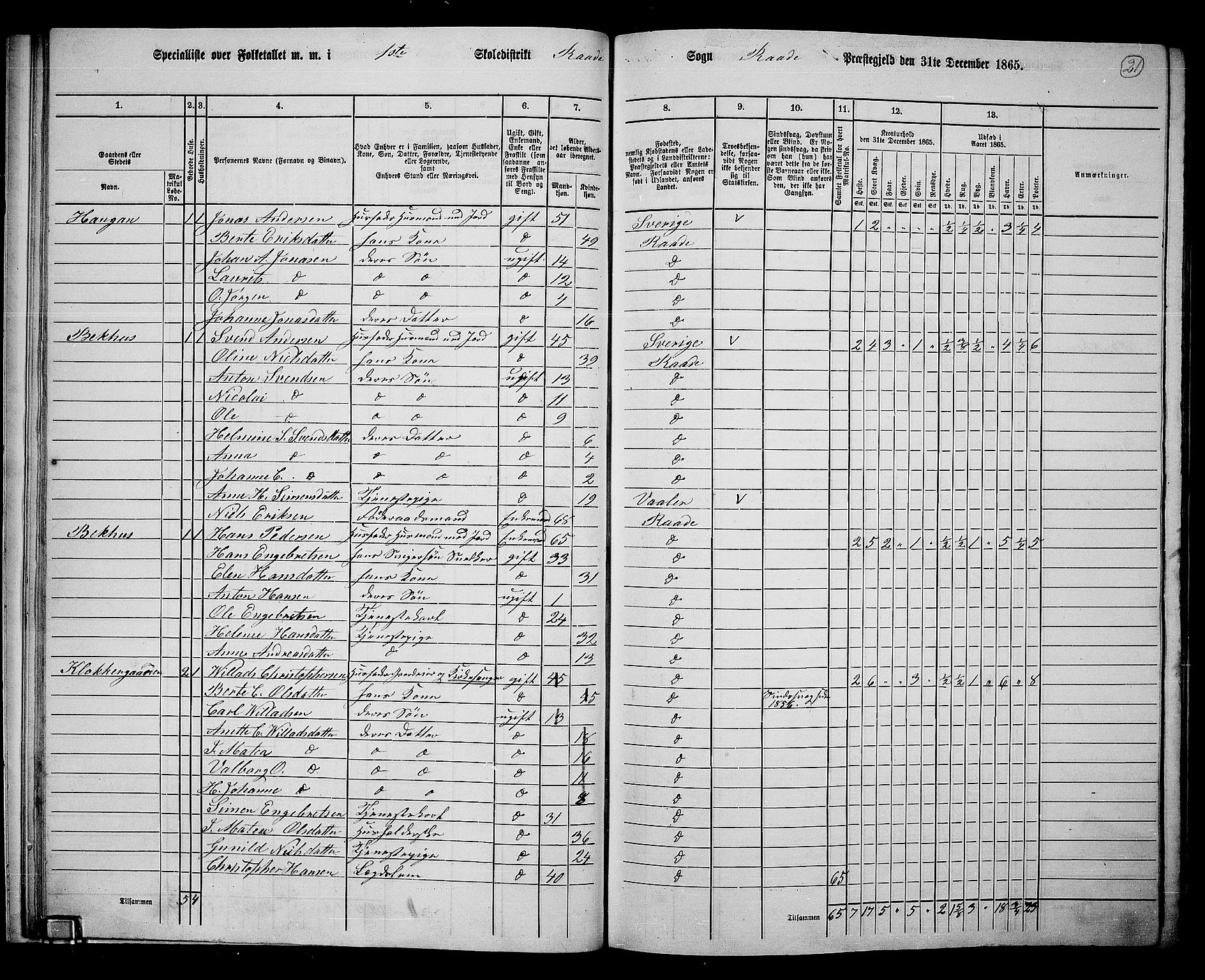 RA, 1865 census for Råde, 1865, p. 19