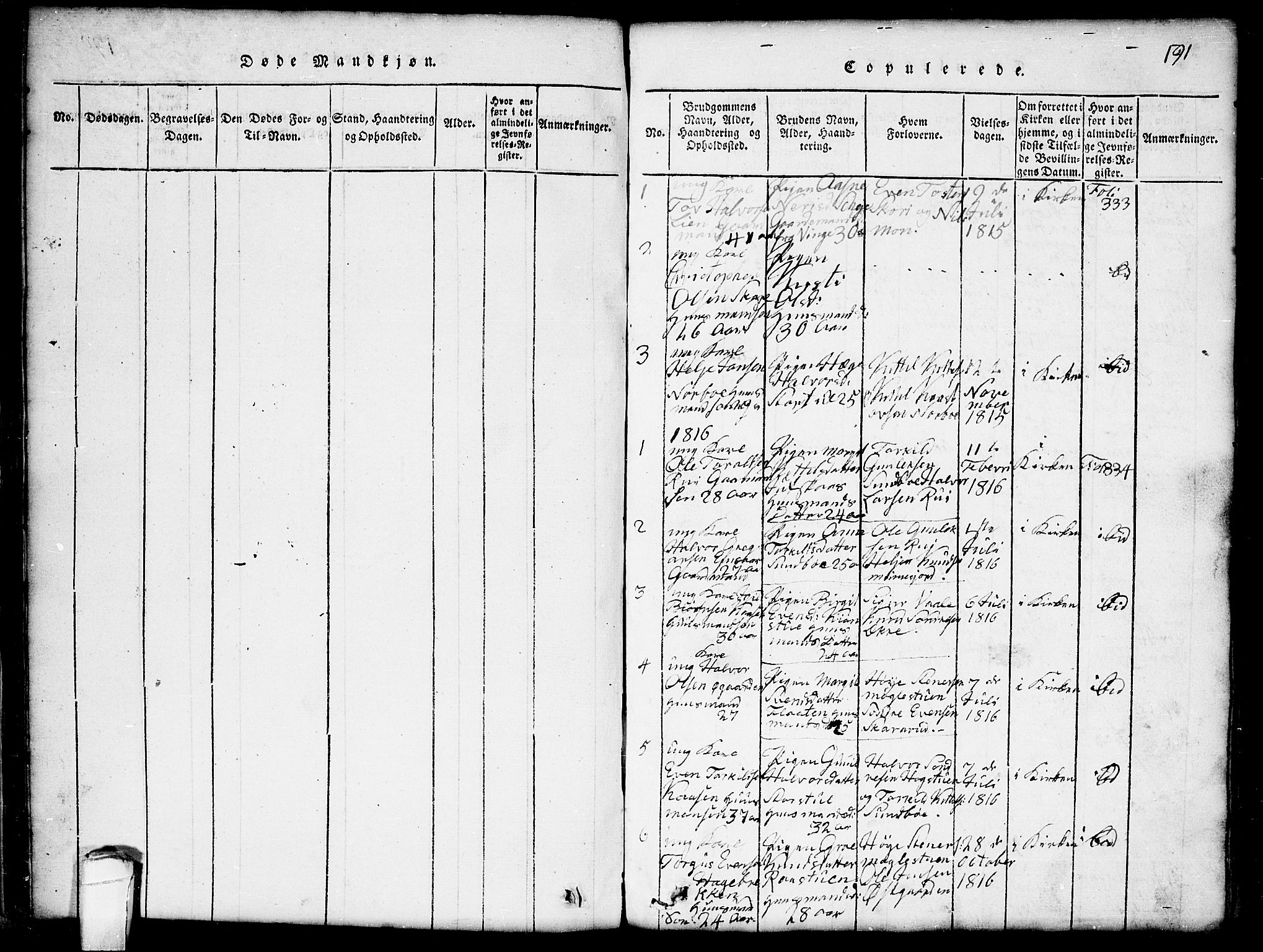 Seljord kirkebøker, SAKO/A-20/G/Gb/L0002: Parish register (copy) no. II 2, 1815-1854, p. 191