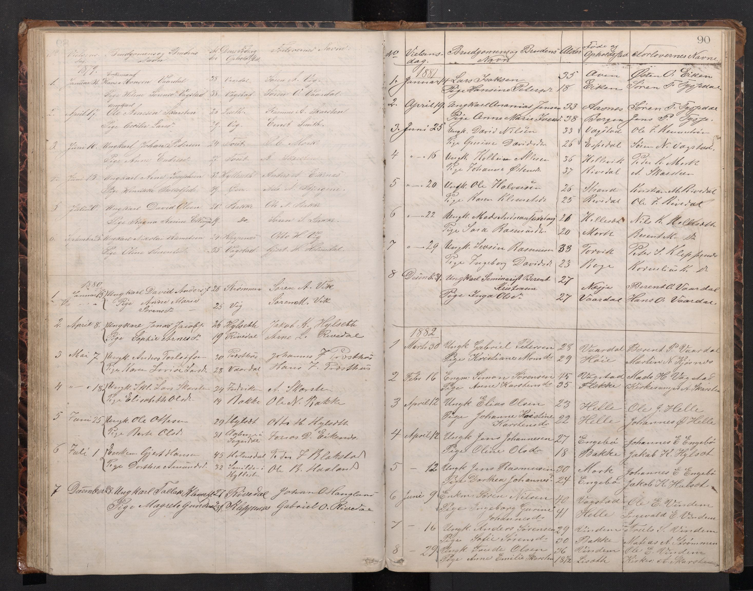 Fjaler sokneprestembete, SAB/A-79801/H/Hab/Habb/L0001: Parish register (copy) no. B 1, 1865-1894, p. 89b-90a