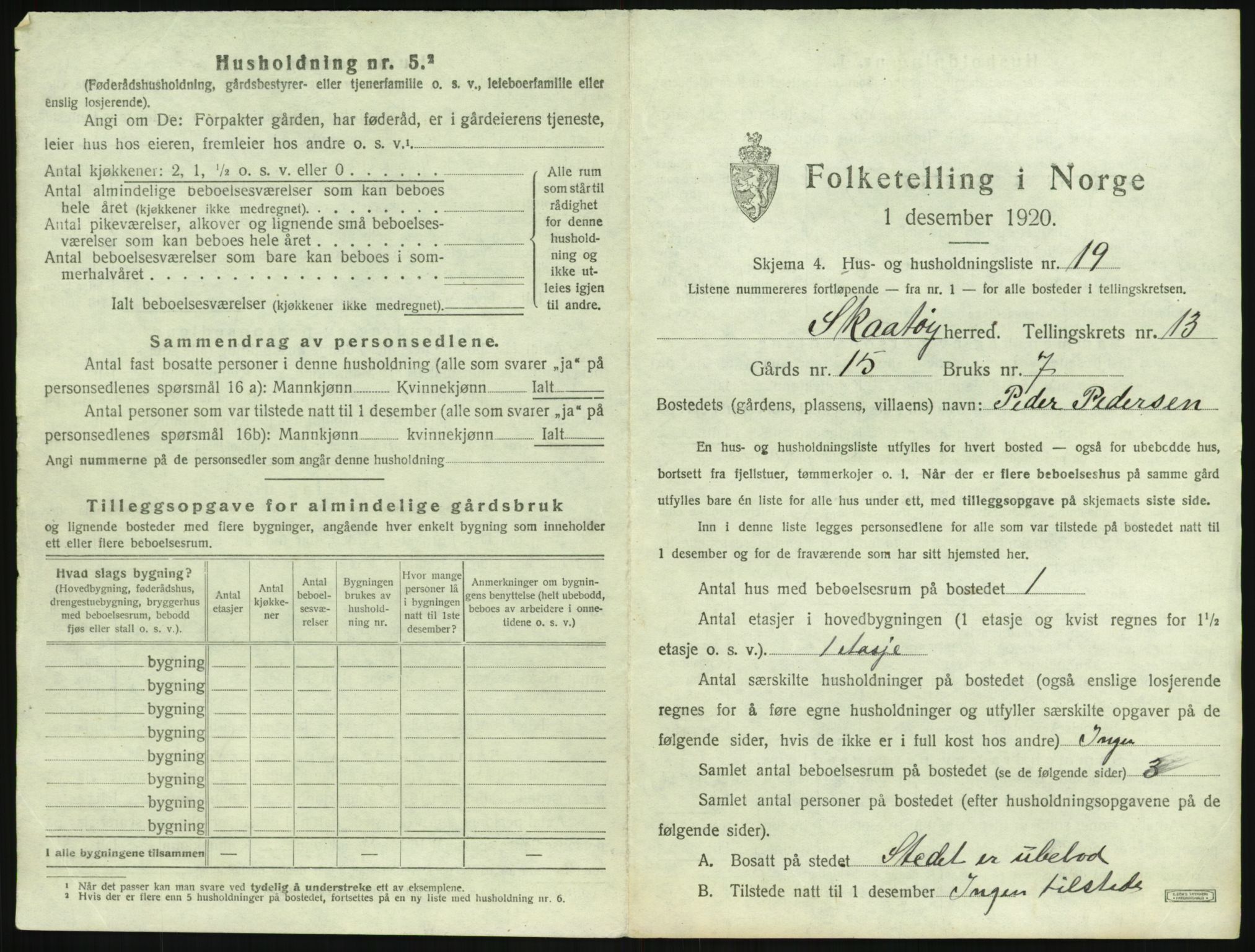 SAKO, 1920 census for Skåtøy, 1920, p. 1718