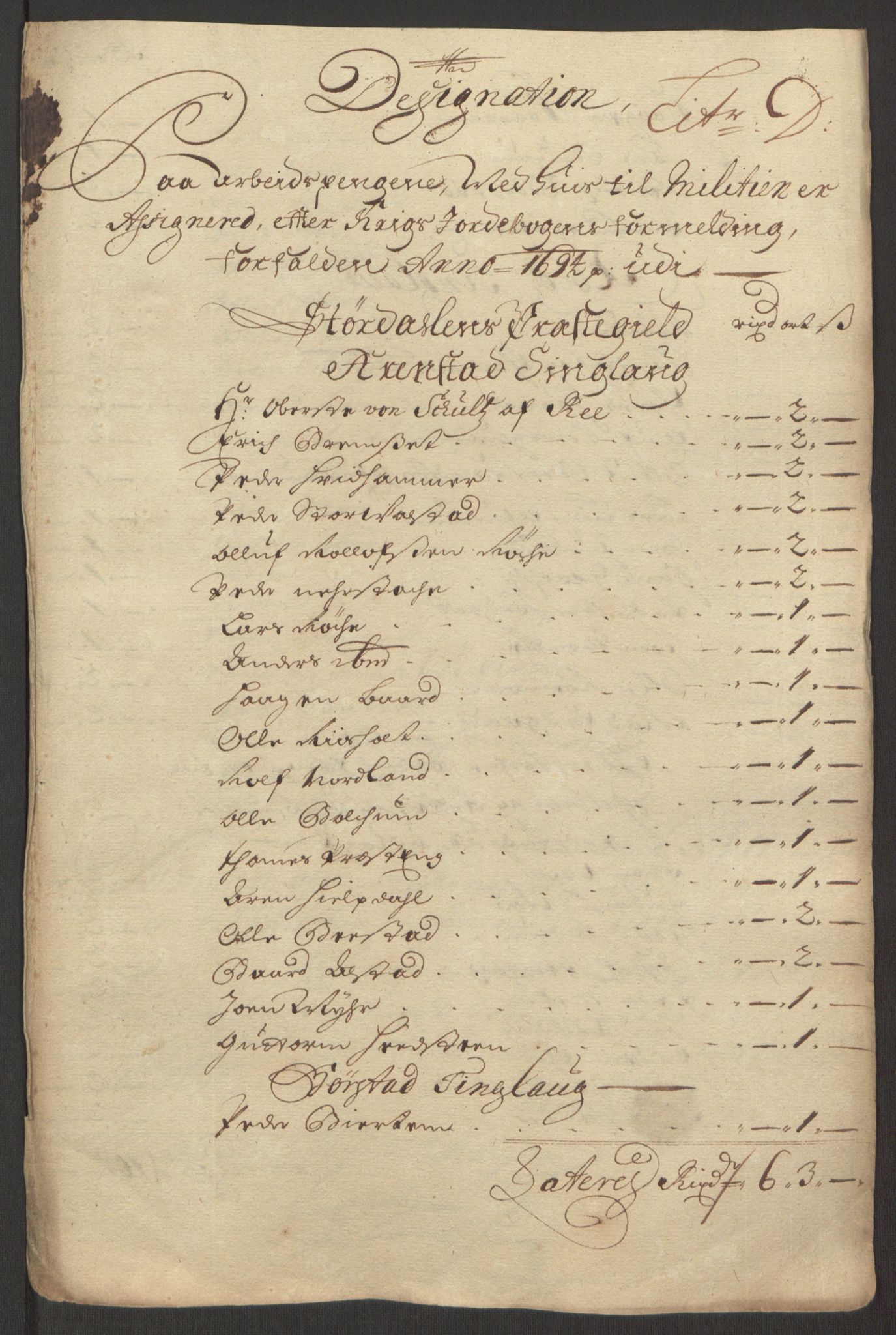 Rentekammeret inntil 1814, Reviderte regnskaper, Fogderegnskap, RA/EA-4092/R62/L4186: Fogderegnskap Stjørdal og Verdal, 1693-1694, p. 202