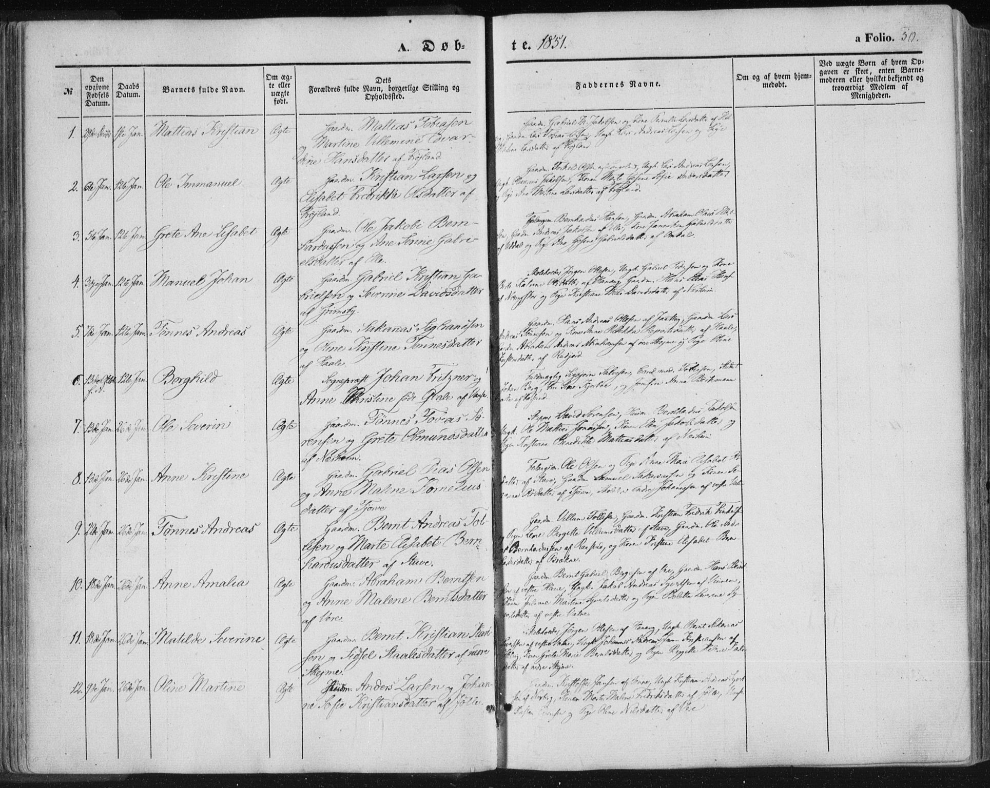 Lista sokneprestkontor, SAK/1111-0027/F/Fa/L0010: Parish register (official) no. A 10, 1846-1861, p. 50