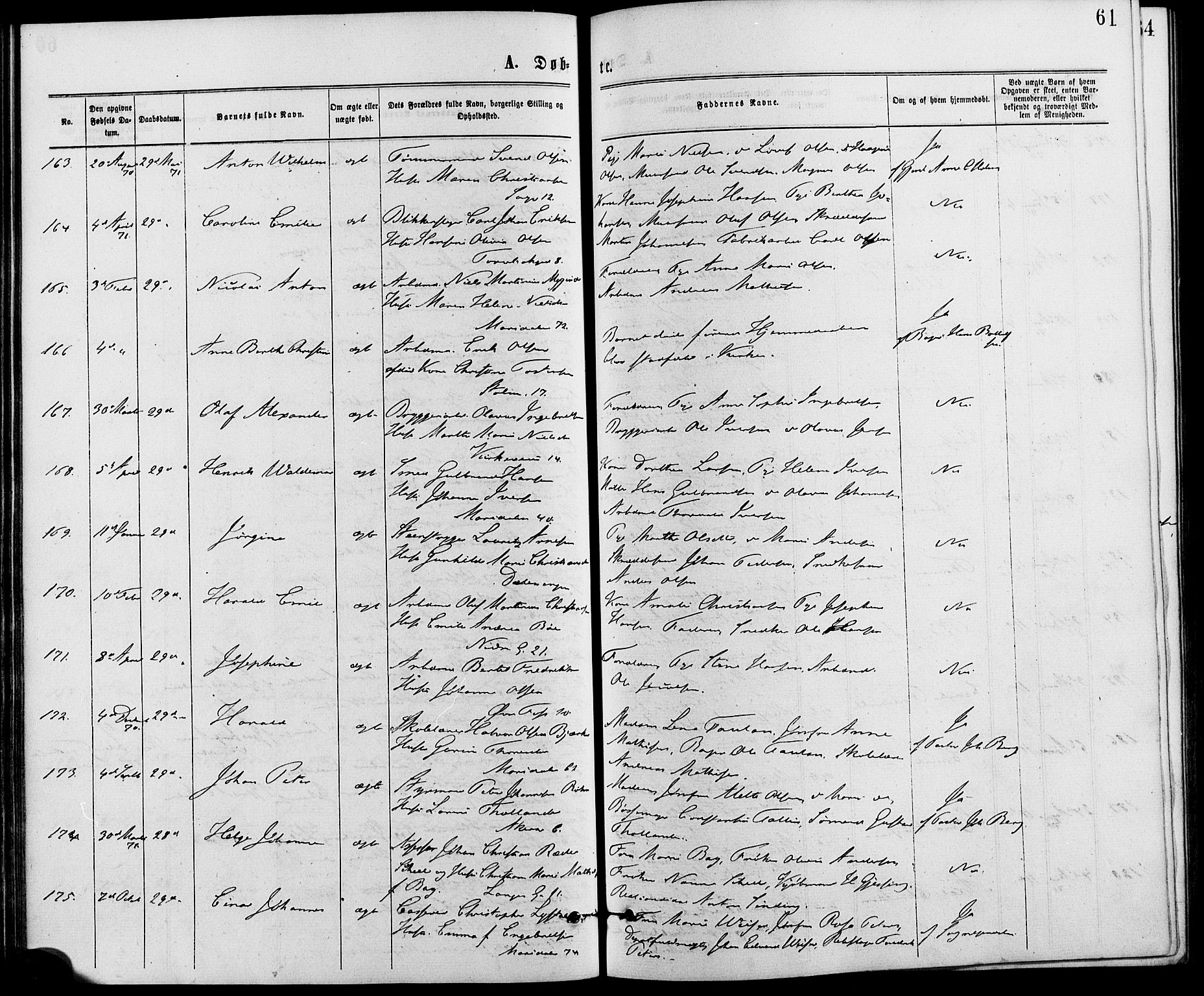Gamle Aker prestekontor Kirkebøker, SAO/A-10617a/G/L0003: Parish register (copy) no. 3, 1869-1874, p. 61