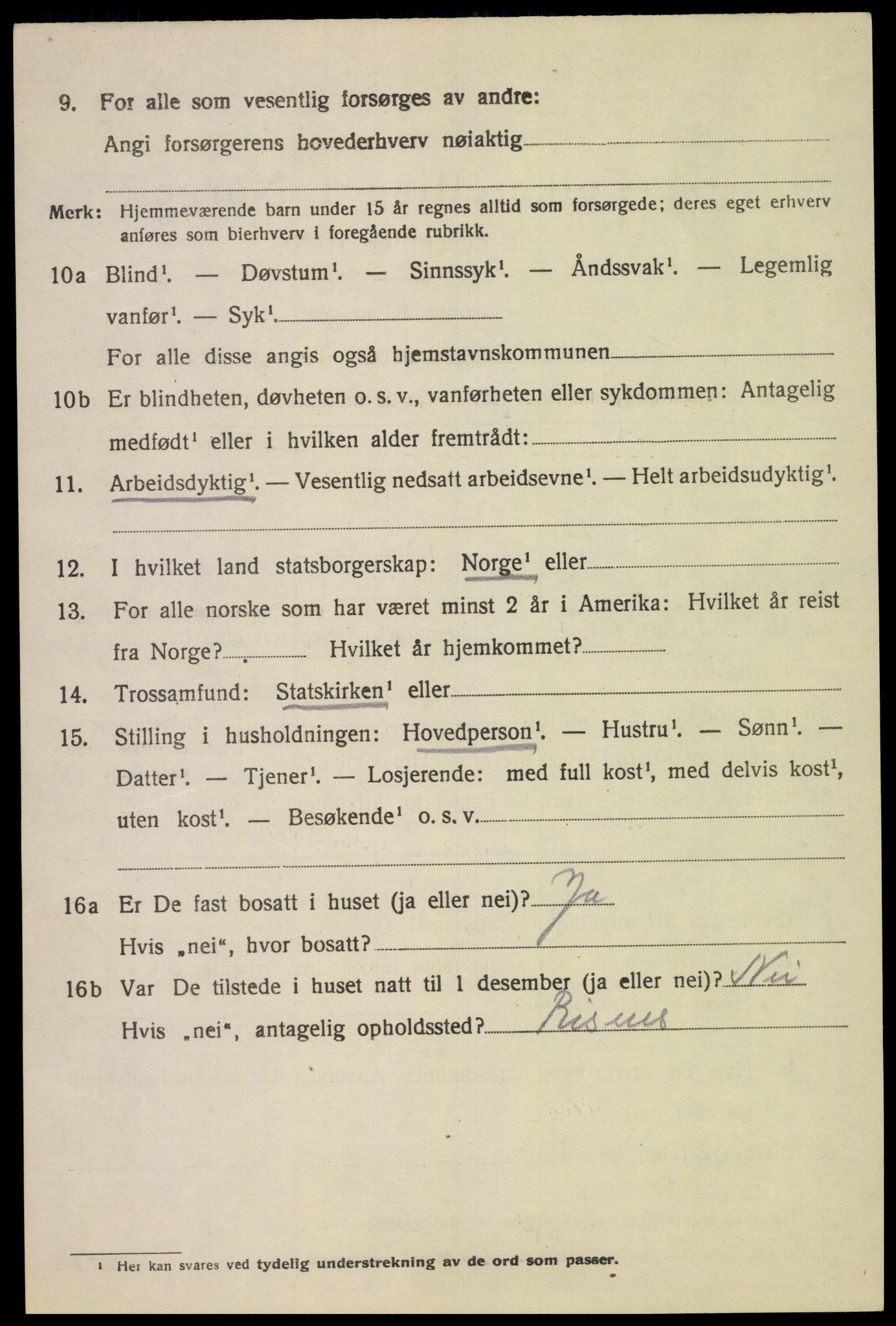 SAK, 1920 census for Fjotland, 1920, p. 1595