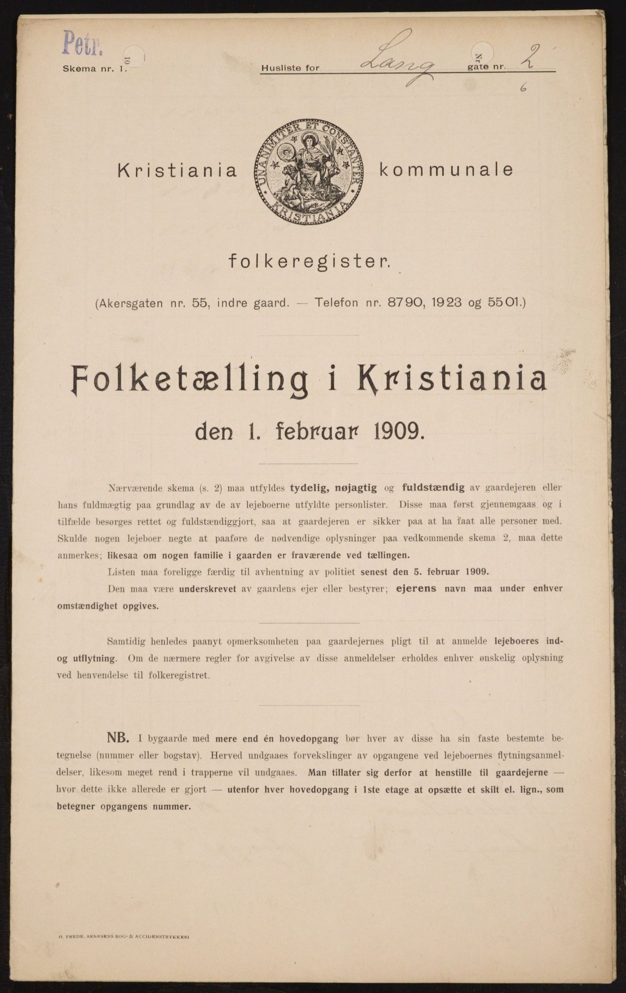 OBA, Municipal Census 1909 for Kristiania, 1909, p. 51516