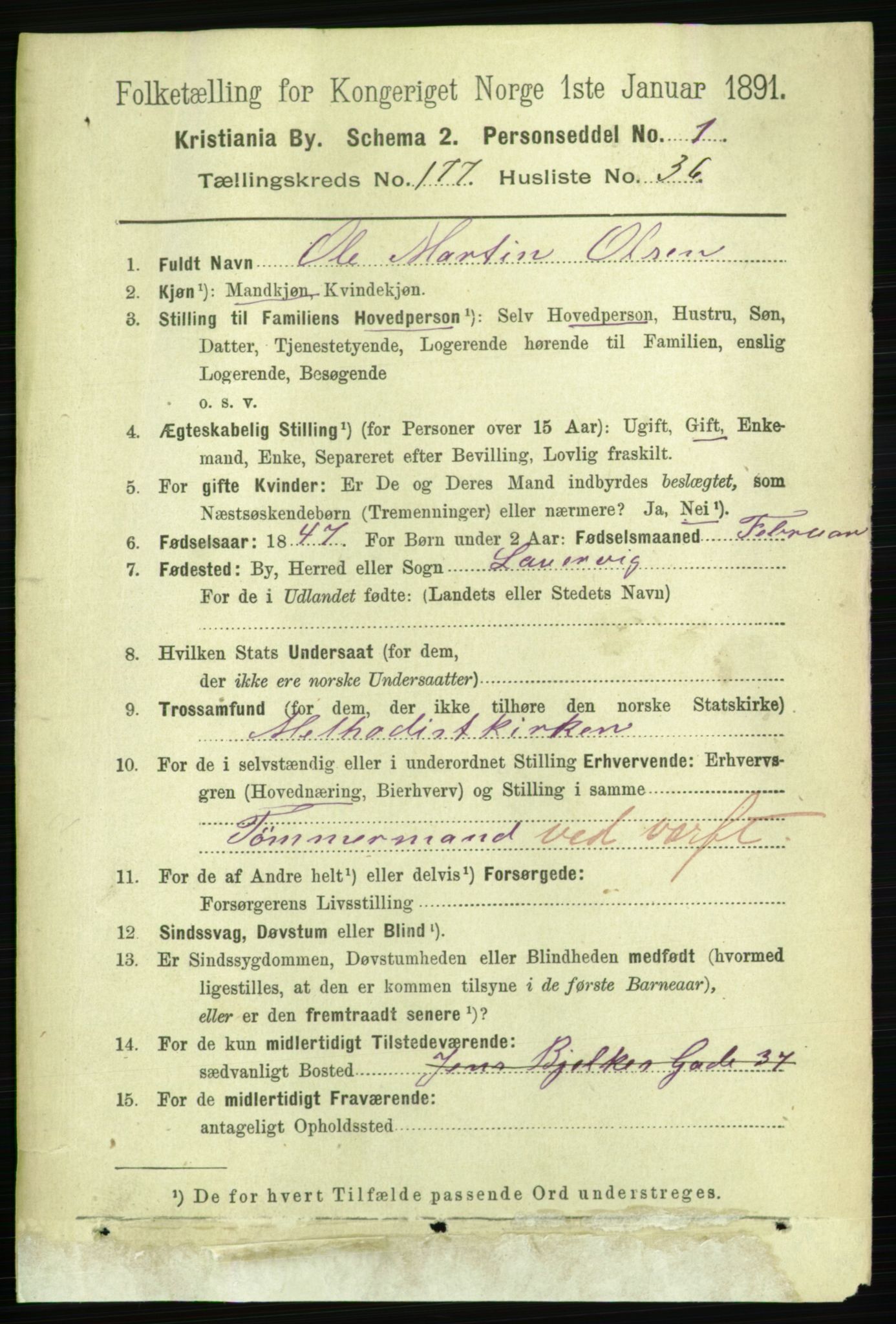 RA, 1891 census for 0301 Kristiania, 1891, p. 107043