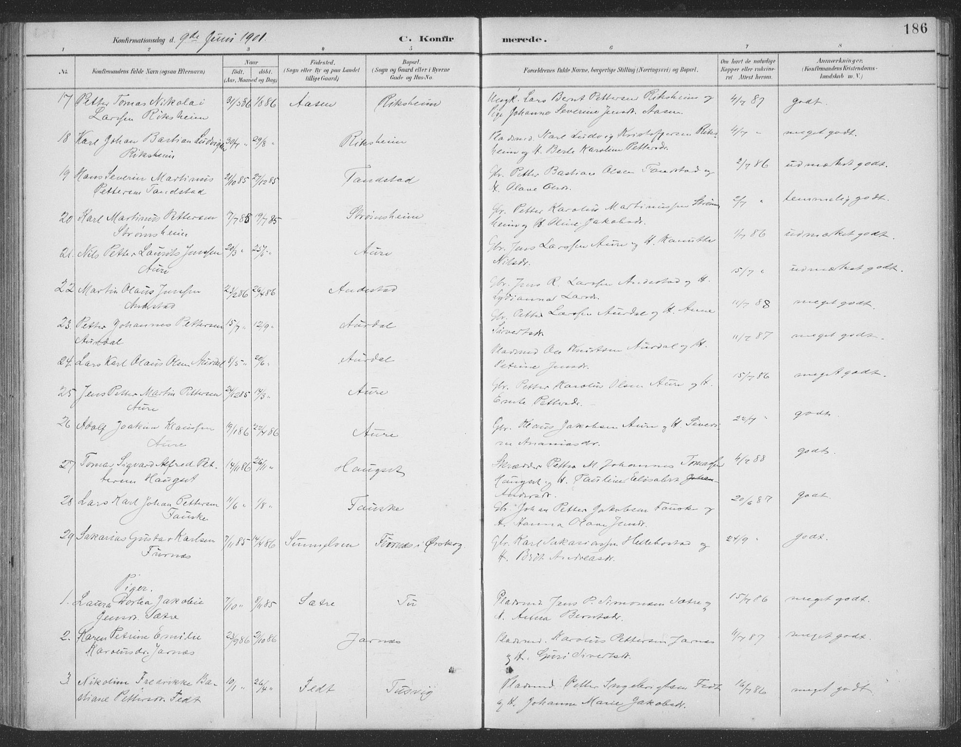 Ministerialprotokoller, klokkerbøker og fødselsregistre - Møre og Romsdal, AV/SAT-A-1454/523/L0335: Parish register (official) no. 523A02, 1891-1911, p. 186