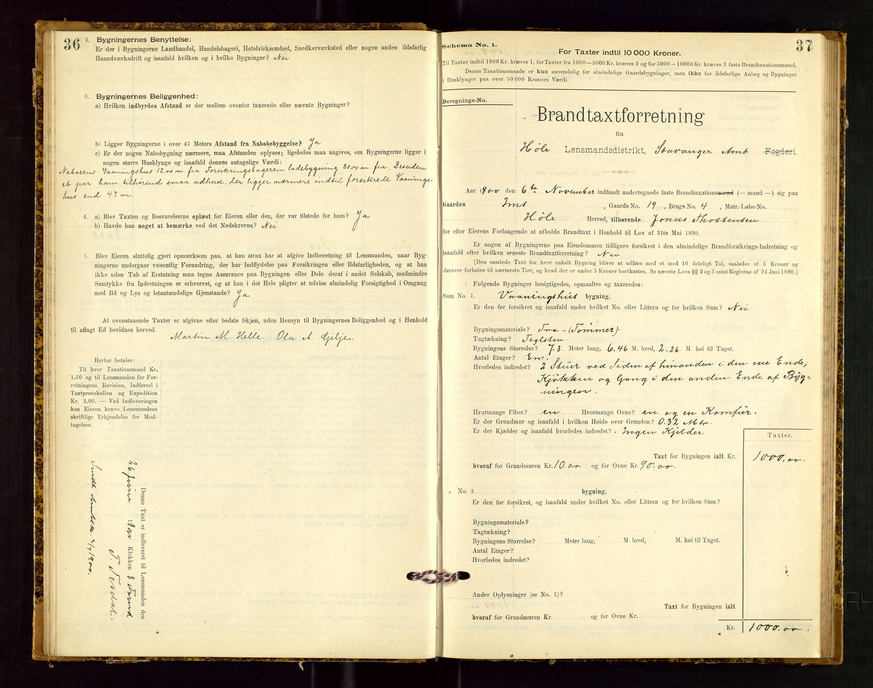 Høle og Forsand lensmannskontor, AV/SAST-A-100127/Gob/L0001: "Brandtaxtprotokol" - skjematakst, 1897-1940, p. 36-37