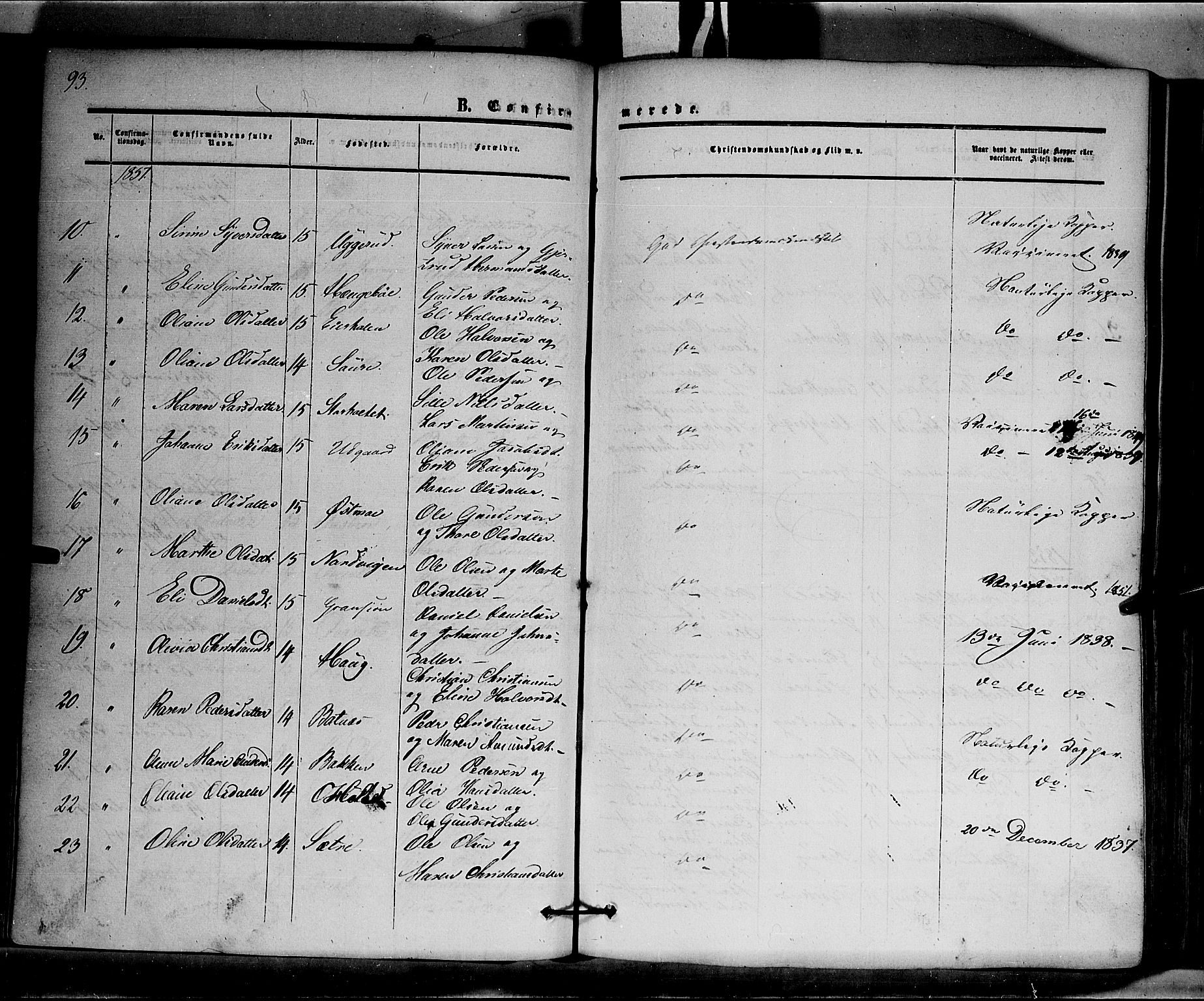 Hof prestekontor, AV/SAH-PREST-038/H/Ha/Haa/L0008: Parish register (official) no. 8, 1849-1861, p. 93