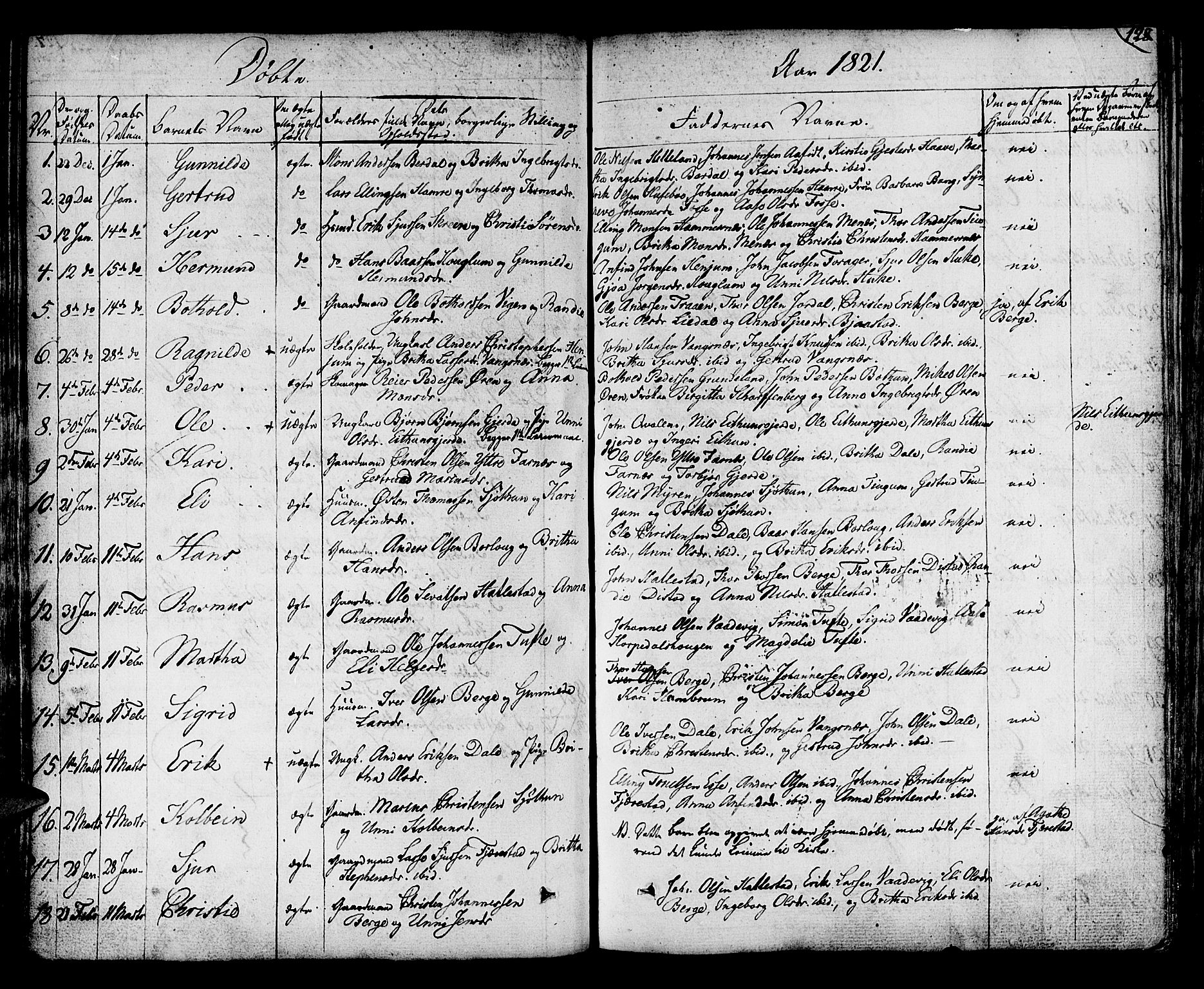 Leikanger sokneprestembete, AV/SAB-A-81001/H/Haa/Haaa/L0006: Parish register (official) no. A 6, 1810-1838, p. 128