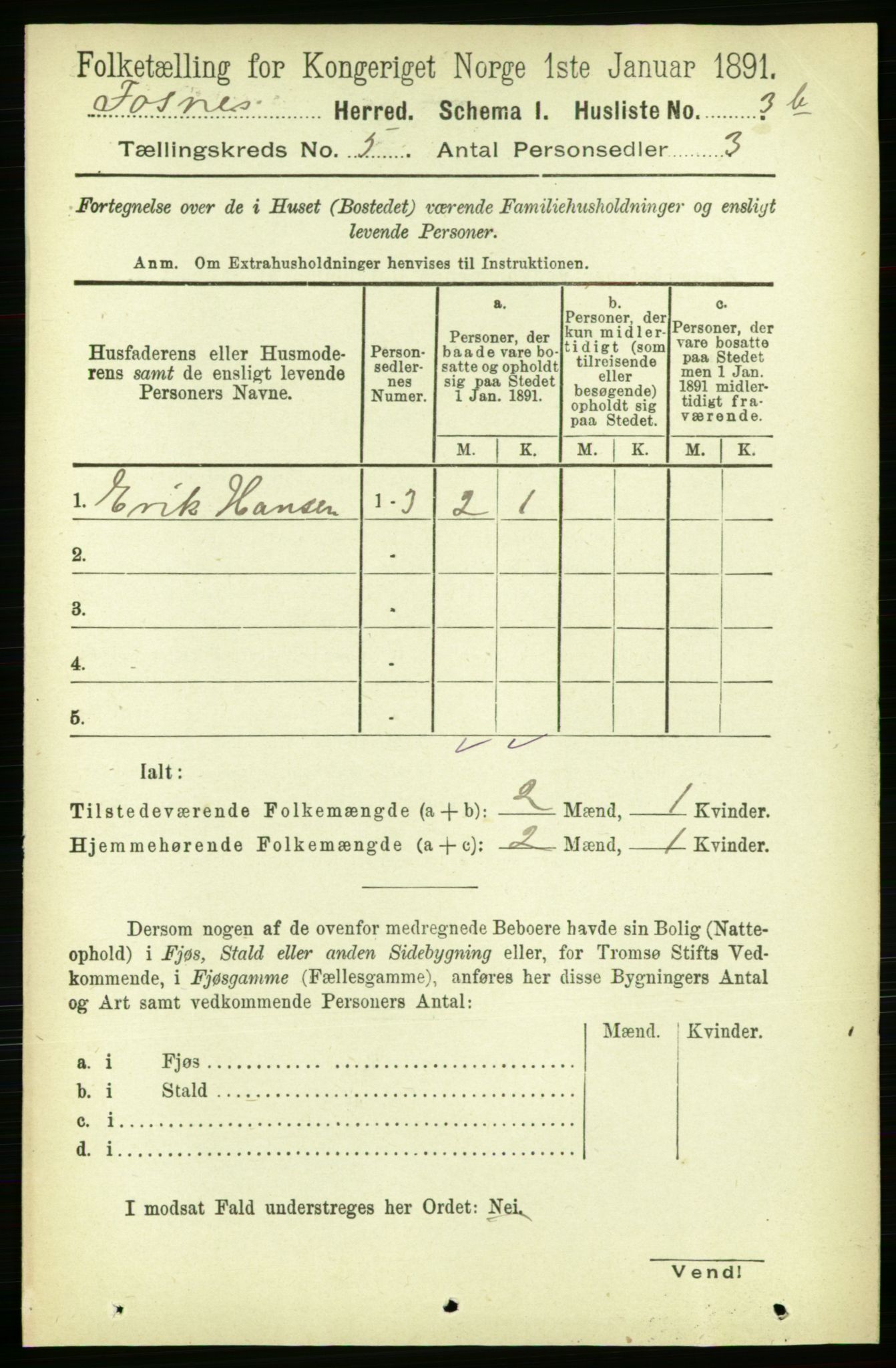 RA, 1891 census for 1748 Fosnes, 1891, p. 2661