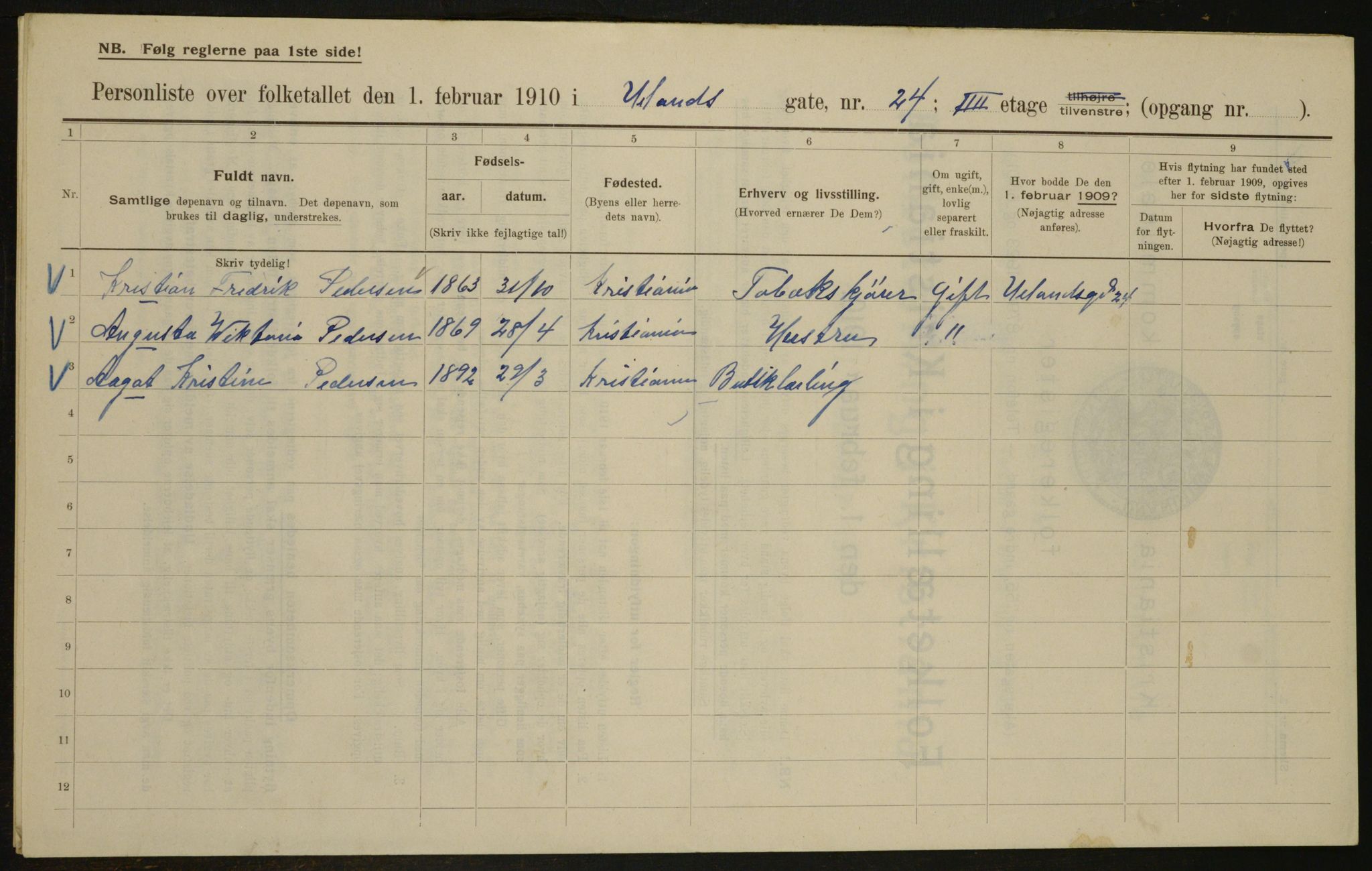 OBA, Municipal Census 1910 for Kristiania, 1910, p. 112544