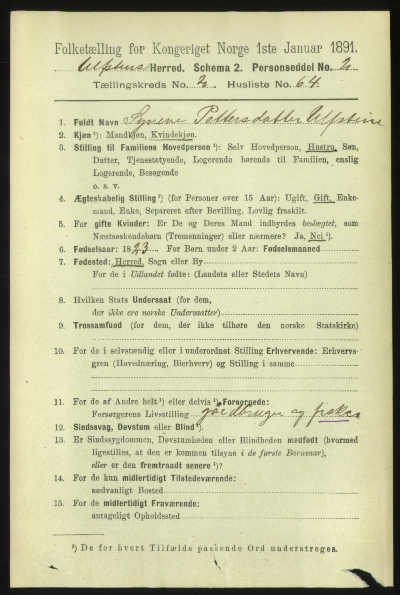 RA, 1891 census for 1516 Ulstein, 1891, p. 725