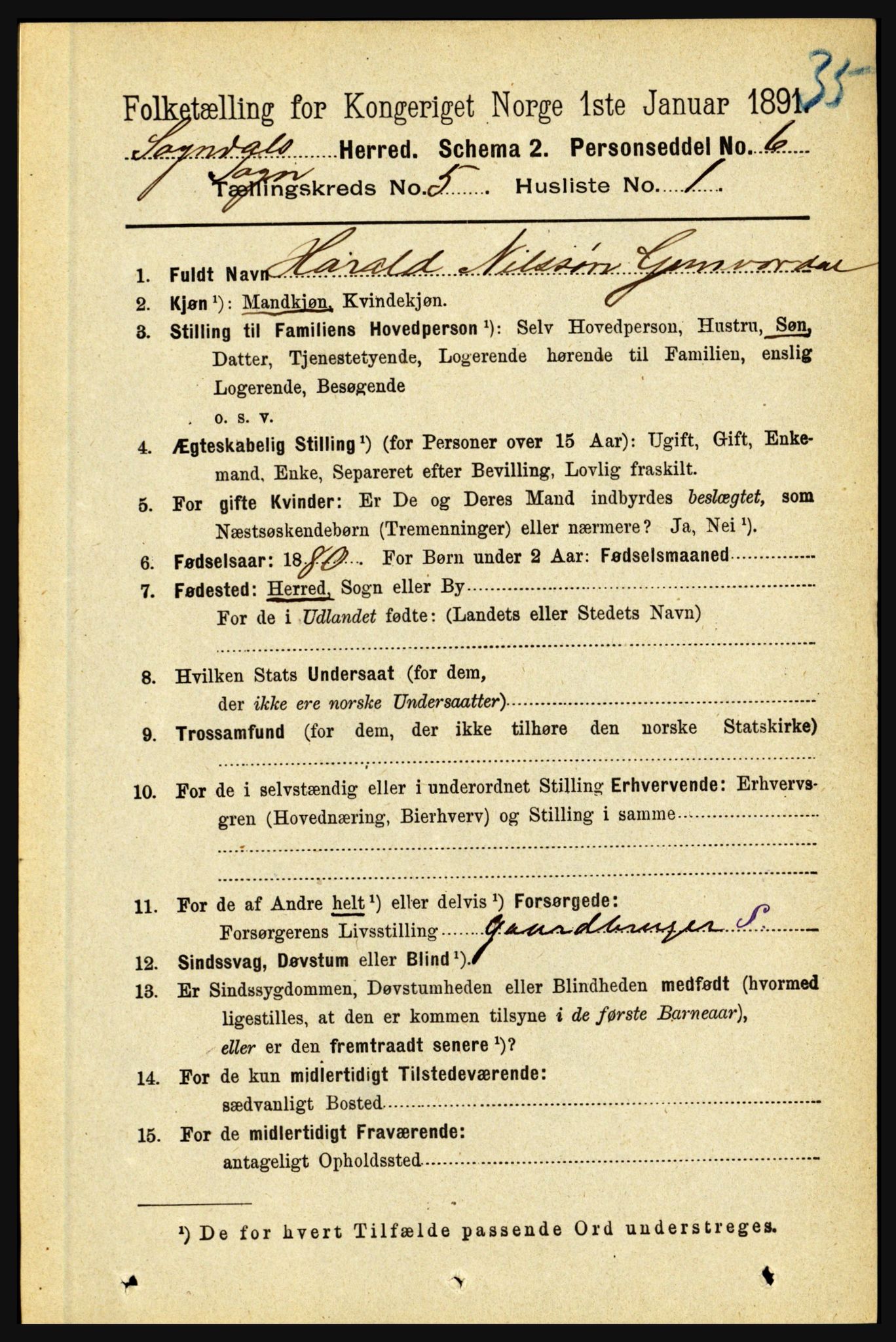 RA, 1891 census for 1420 Sogndal, 1891, p. 2308