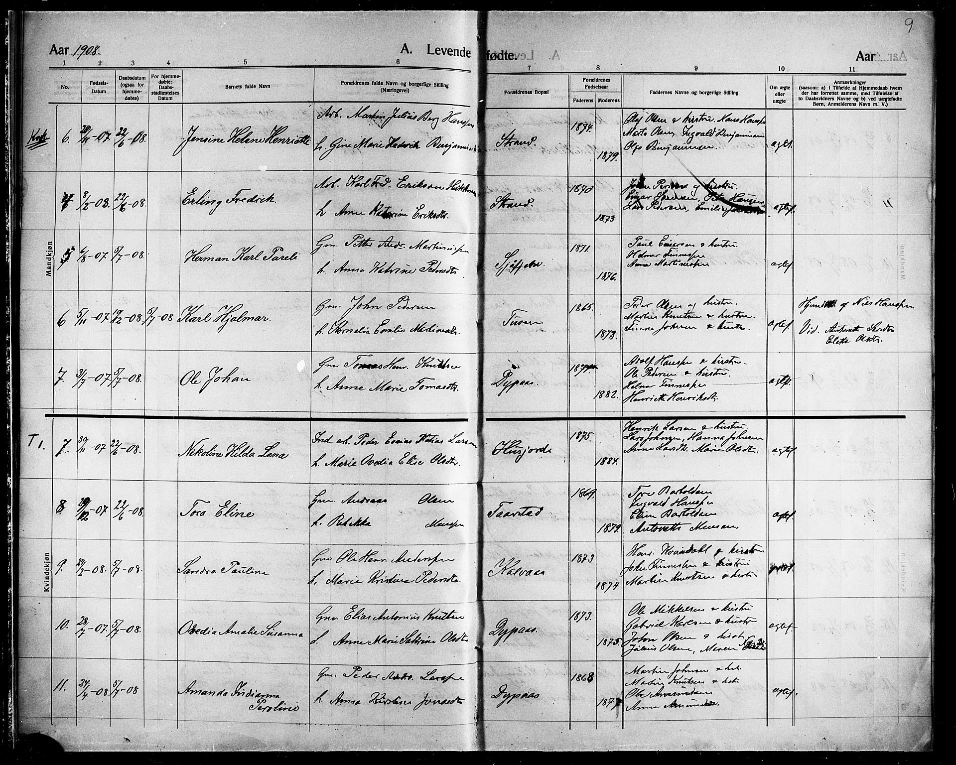 Ministerialprotokoller, klokkerbøker og fødselsregistre - Nordland, AV/SAT-A-1459/863/L0916: Parish register (copy) no. 863C06, 1907-1921, p. 9