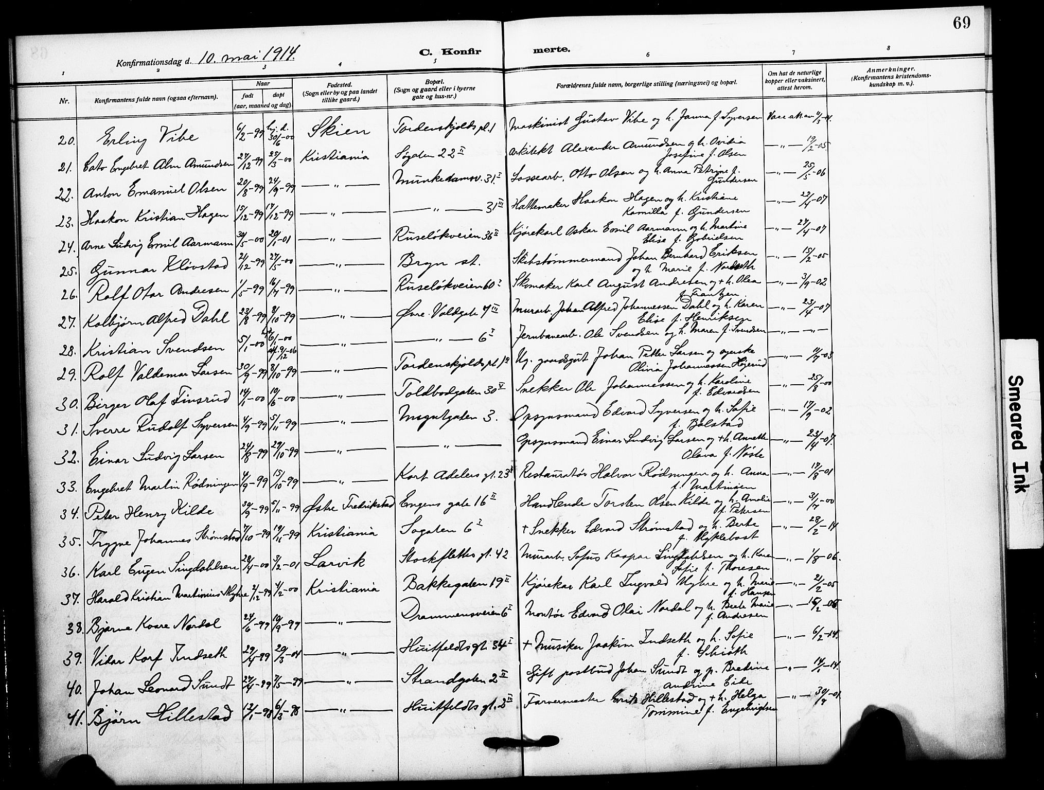 Johannes prestekontor Kirkebøker, AV/SAO-A-10852/F/Fa/L0011: Parish register (official) no. 11, 1908-1921, p. 69