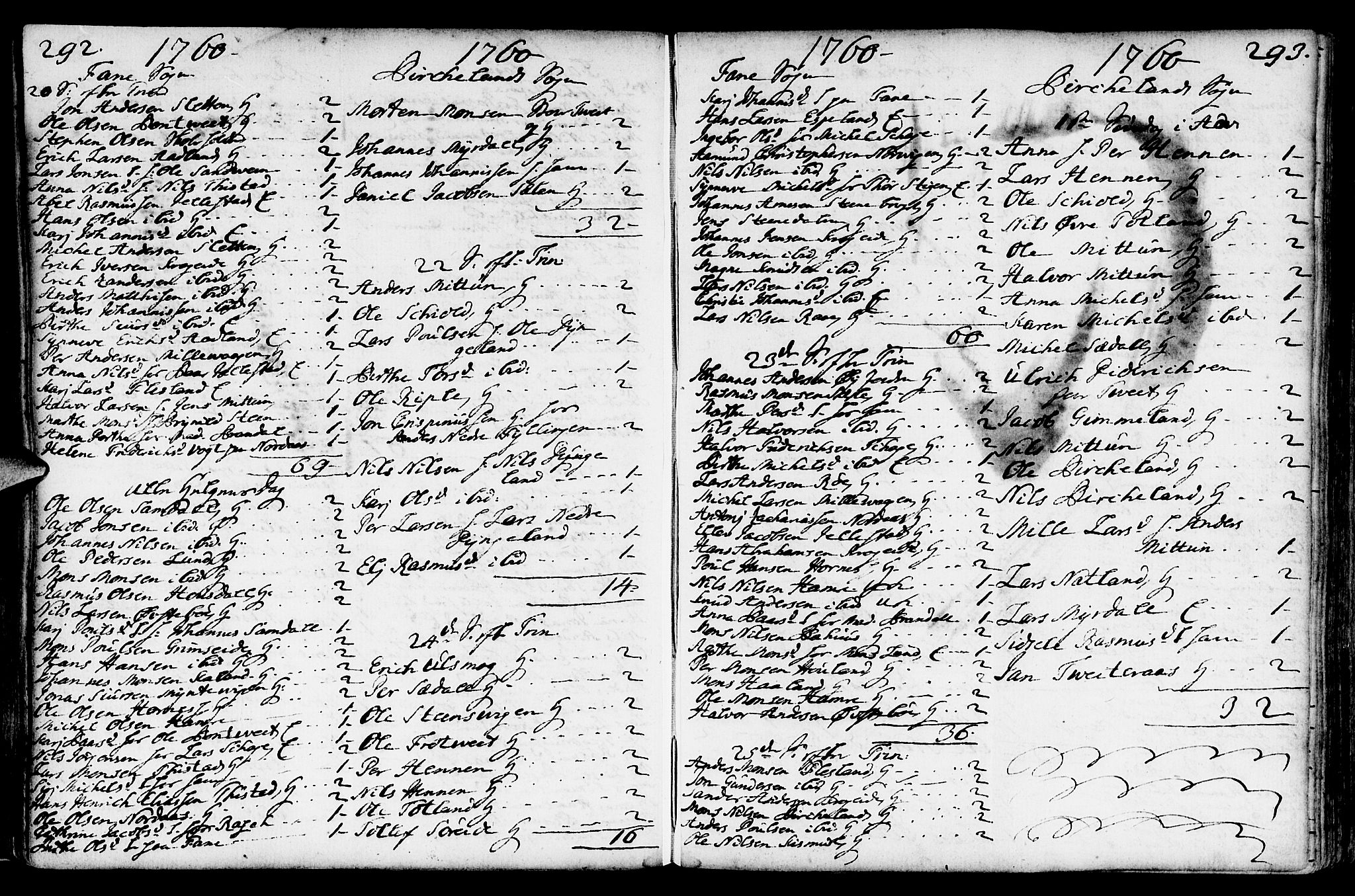 Fana Sokneprestembete, SAB/A-75101/H/Haa/Haaa/L0004: Parish register (official) no. A 4, 1757-1774, p. 292-293