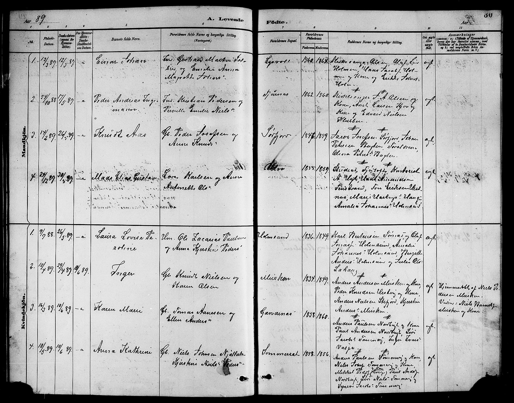 Ministerialprotokoller, klokkerbøker og fødselsregistre - Nordland, AV/SAT-A-1459/861/L0876: Parish register (copy) no. 861C02, 1887-1903, p. 30