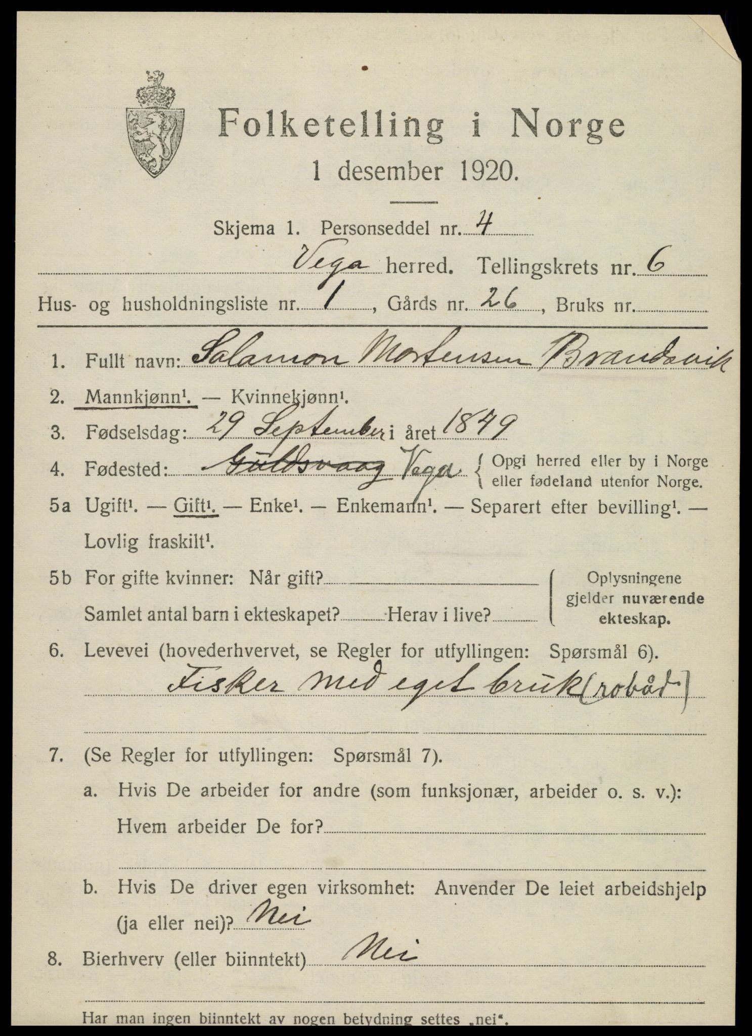 SAT, 1920 census for Vega, 1920, p. 2965