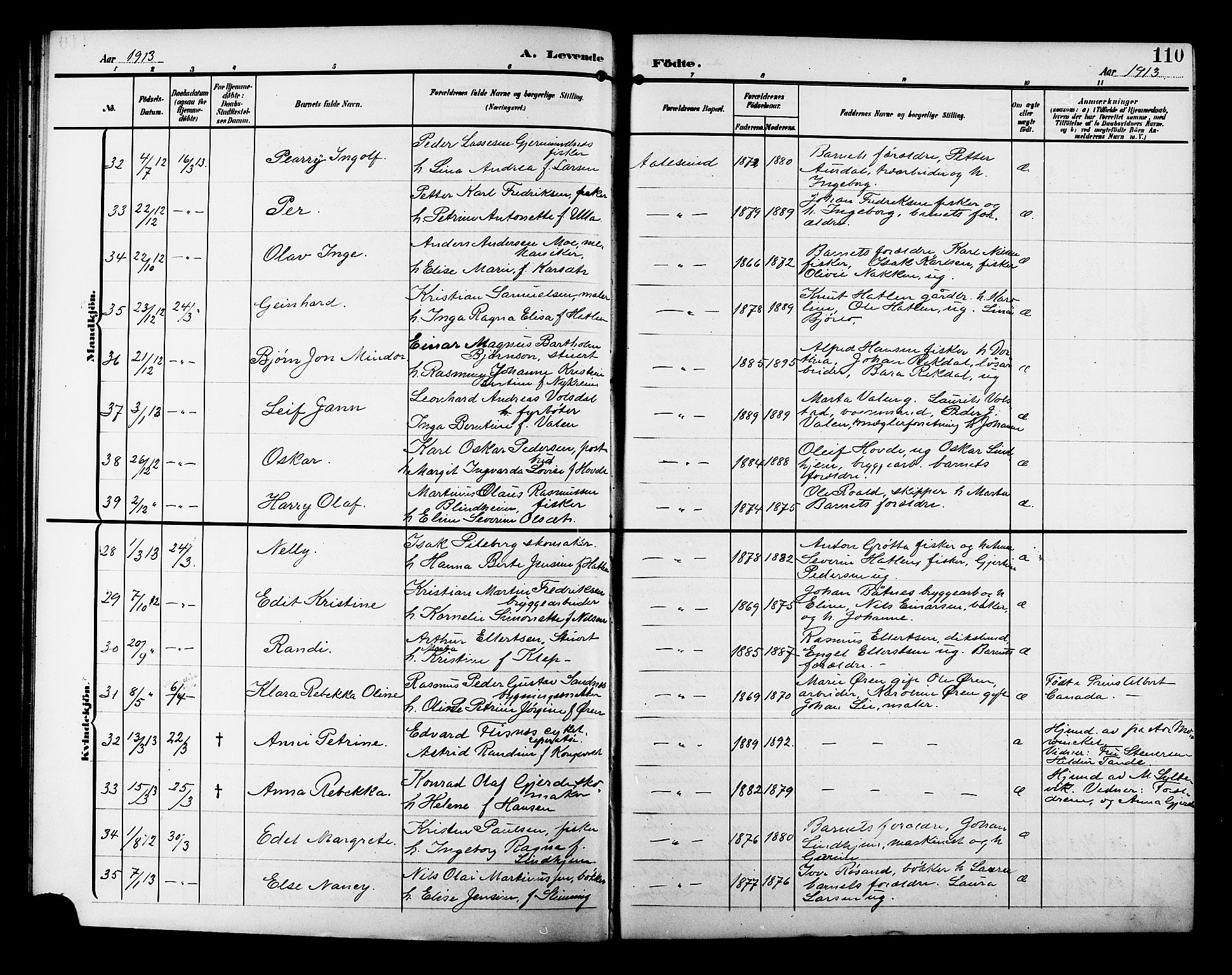 Ministerialprotokoller, klokkerbøker og fødselsregistre - Møre og Romsdal, AV/SAT-A-1454/529/L0471: Parish register (copy) no. 529C08, 1909-1921, p. 110