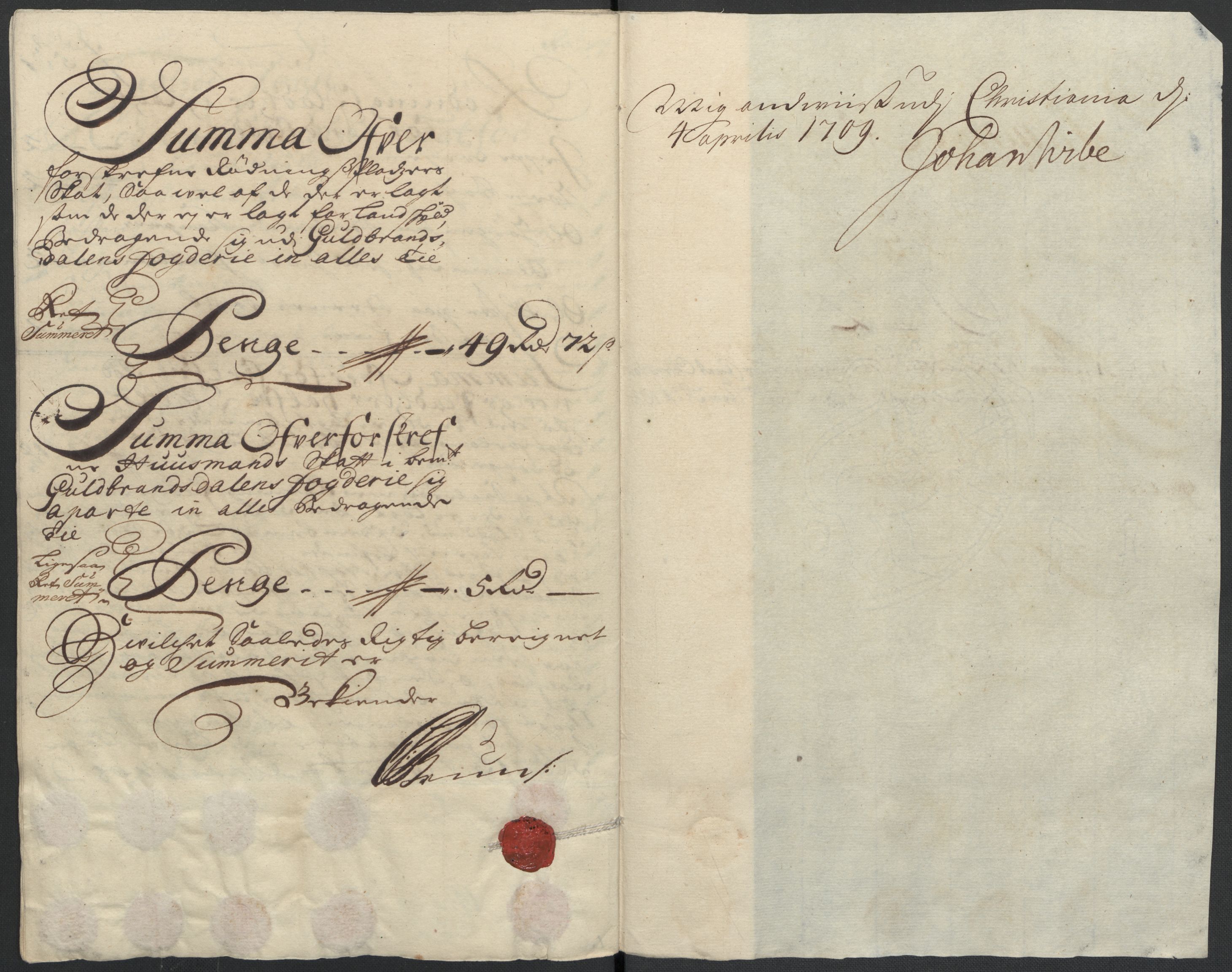 Rentekammeret inntil 1814, Reviderte regnskaper, Fogderegnskap, AV/RA-EA-4092/R17/L1179: Fogderegnskap Gudbrandsdal, 1708-1710, p. 39