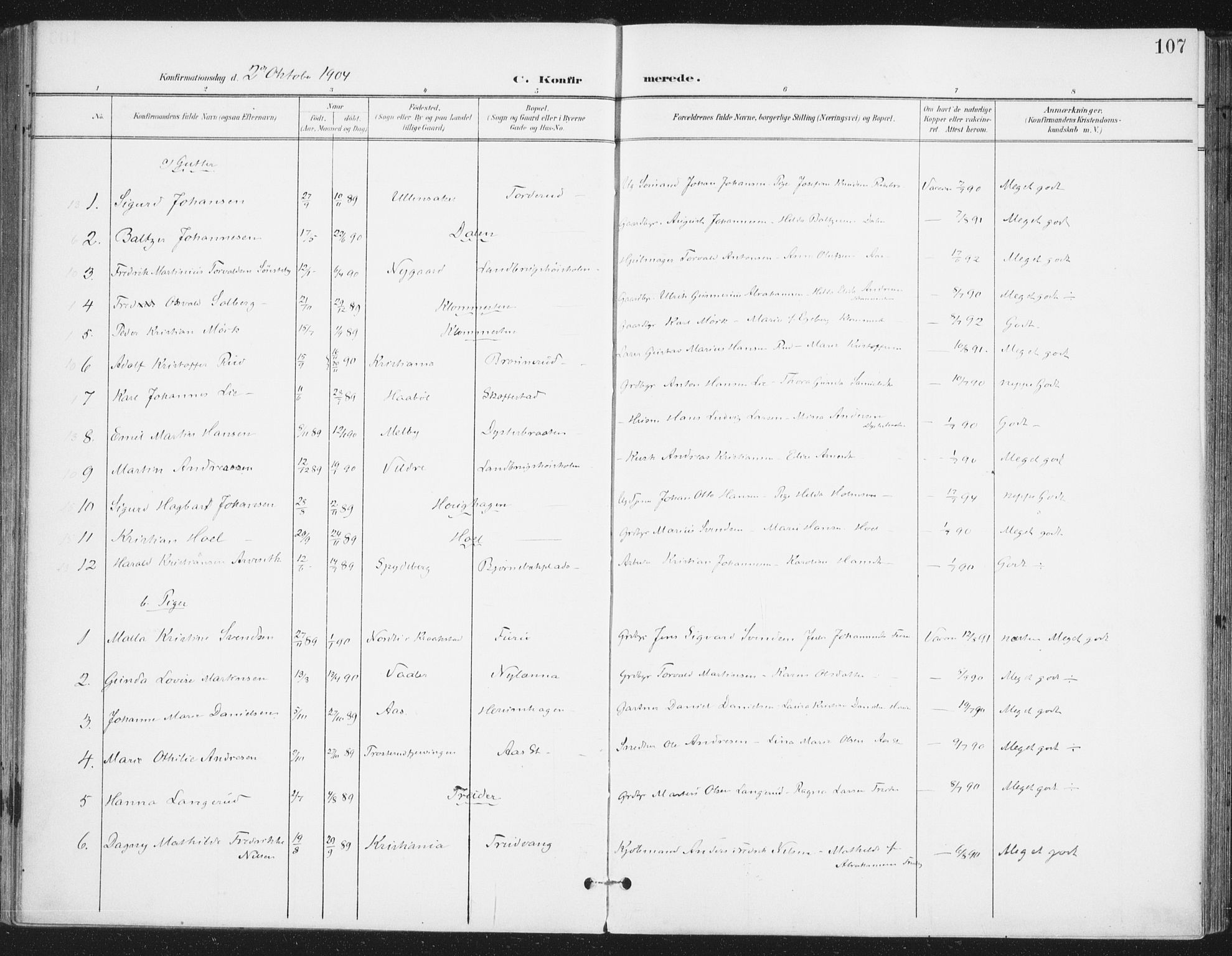 Ås prestekontor Kirkebøker, AV/SAO-A-10894/F/Fa/L0010: Parish register (official) no. I 10, 1900-1918, p. 107