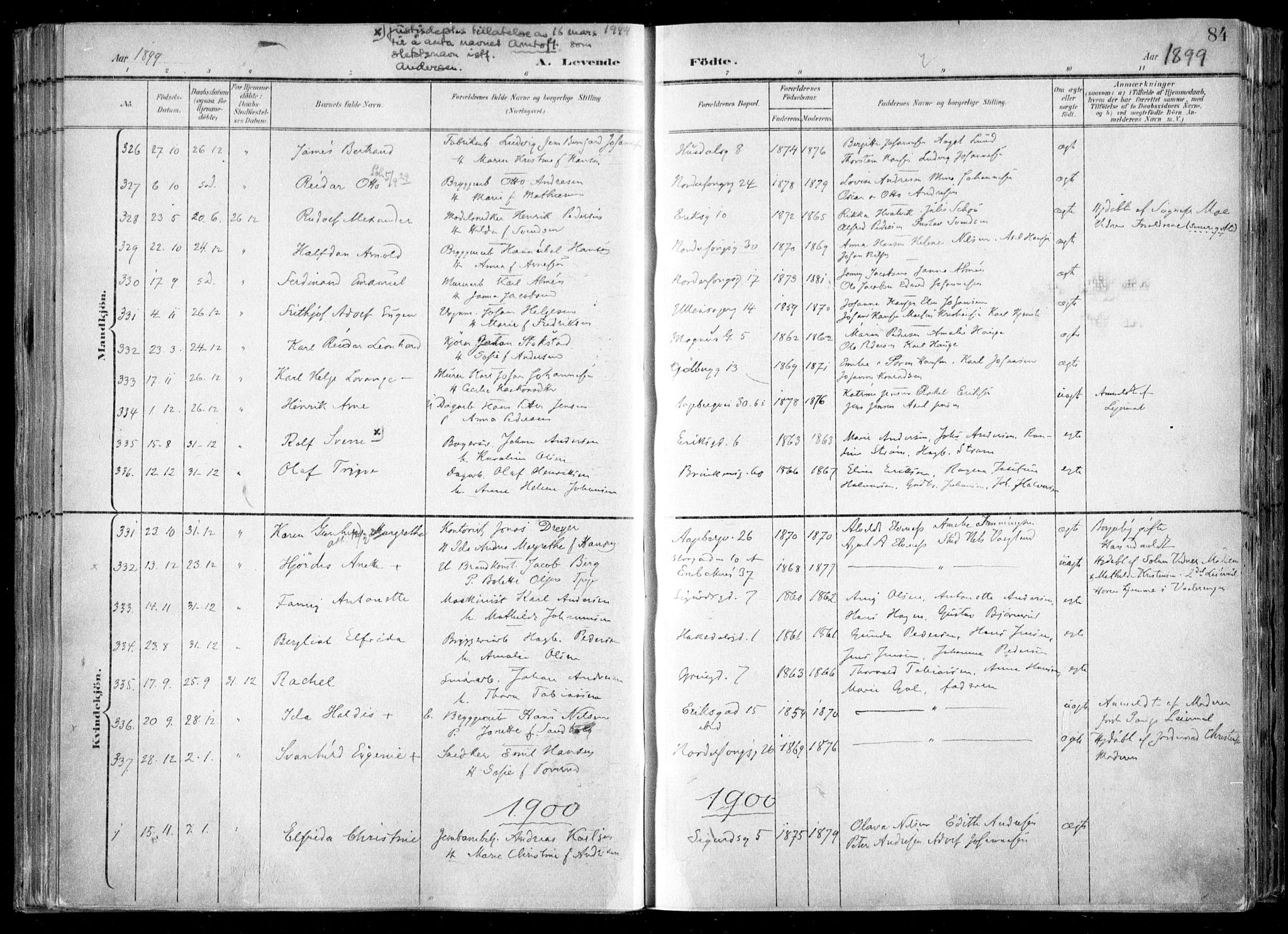 Kampen prestekontor Kirkebøker, AV/SAO-A-10853/F/Fa/L0007: Parish register (official) no. I 7, 1897-1905, p. 84