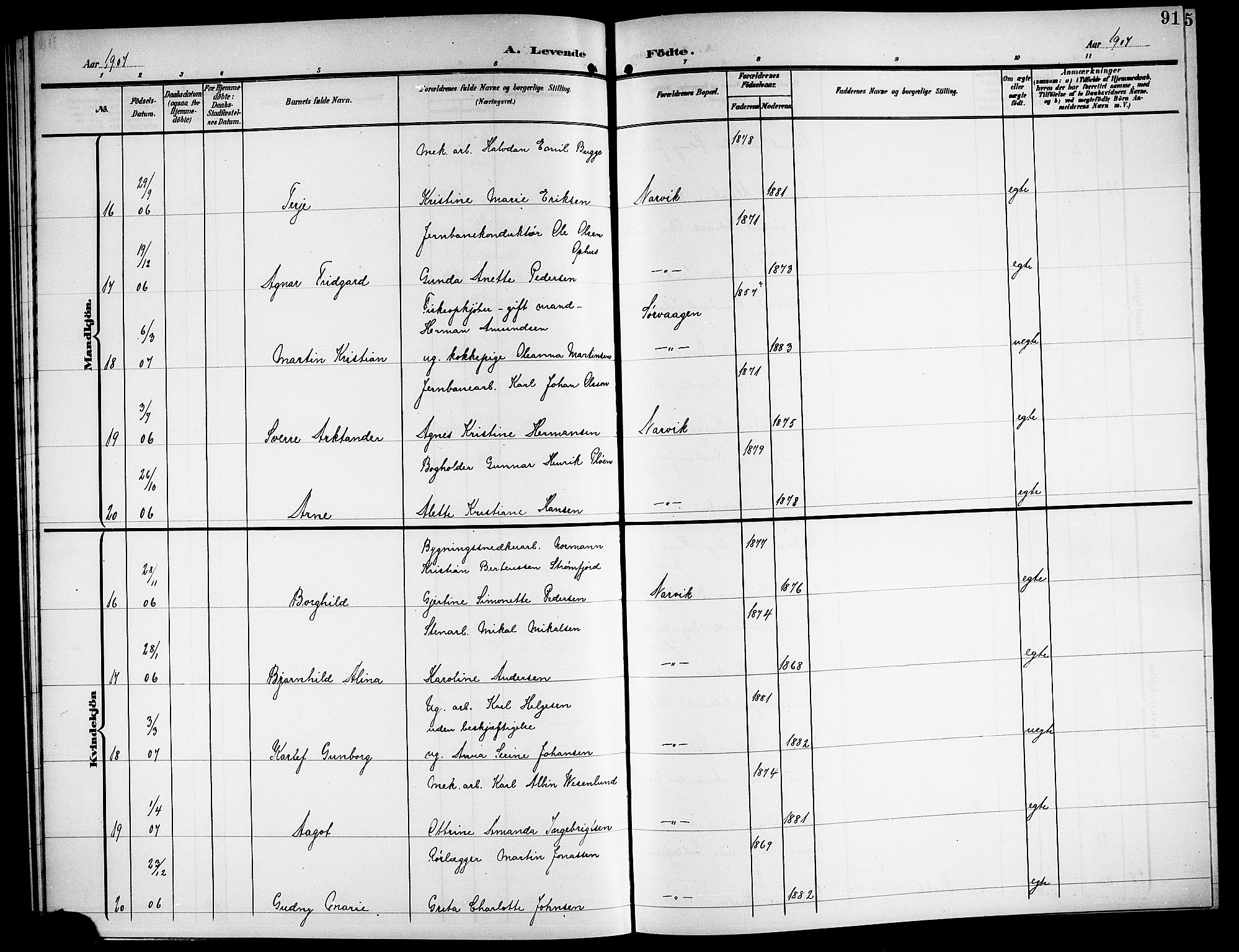 Ministerialprotokoller, klokkerbøker og fødselsregistre - Nordland, AV/SAT-A-1459/871/L1012: Parish register (copy) no. 871C01, 1902-1909, p. 91