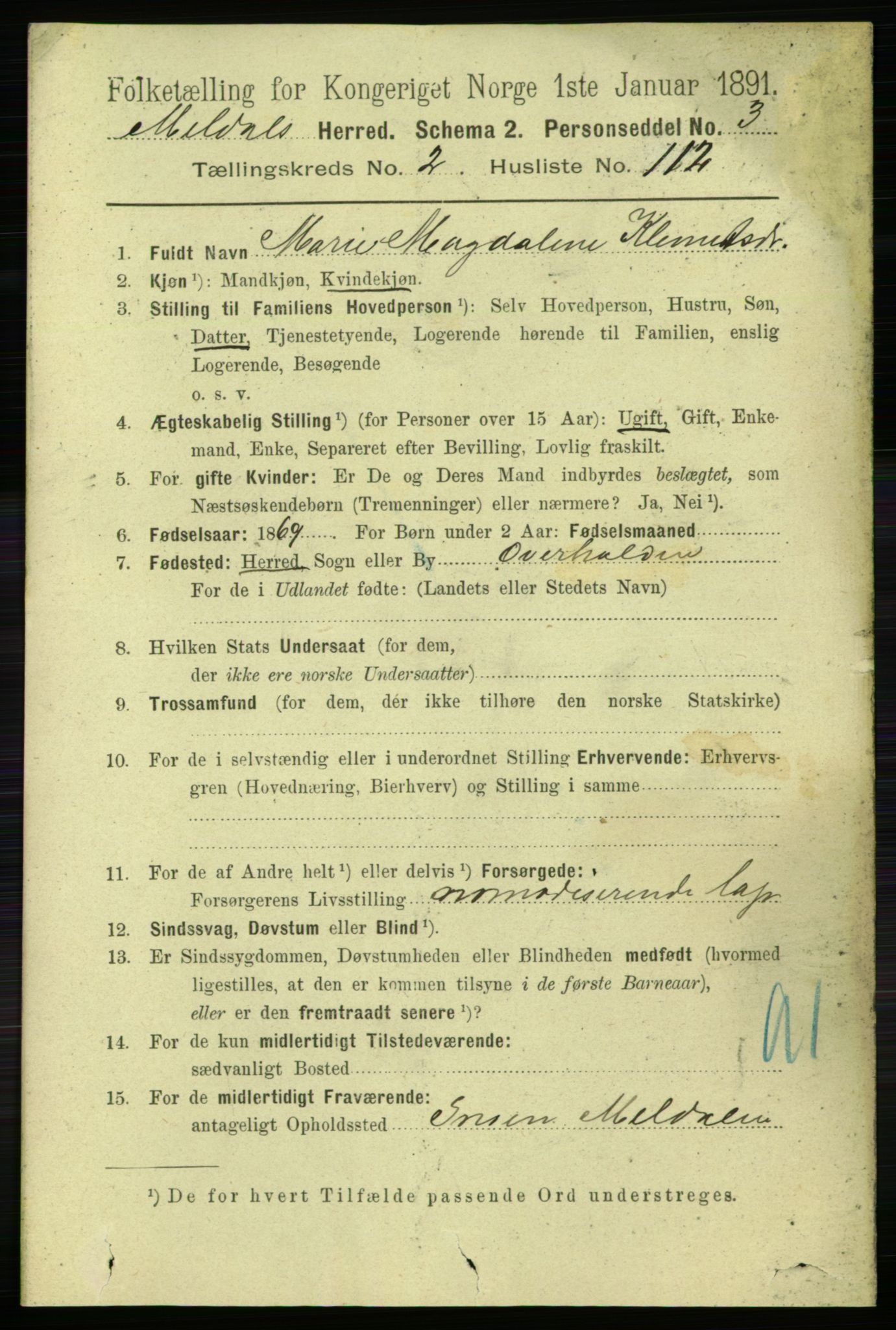 RA, 1891 census for 1636 Meldal, 1891, p. 1694