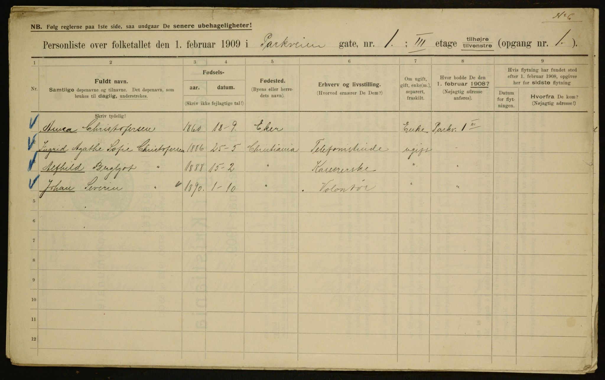 OBA, Municipal Census 1909 for Kristiania, 1909, p. 70383