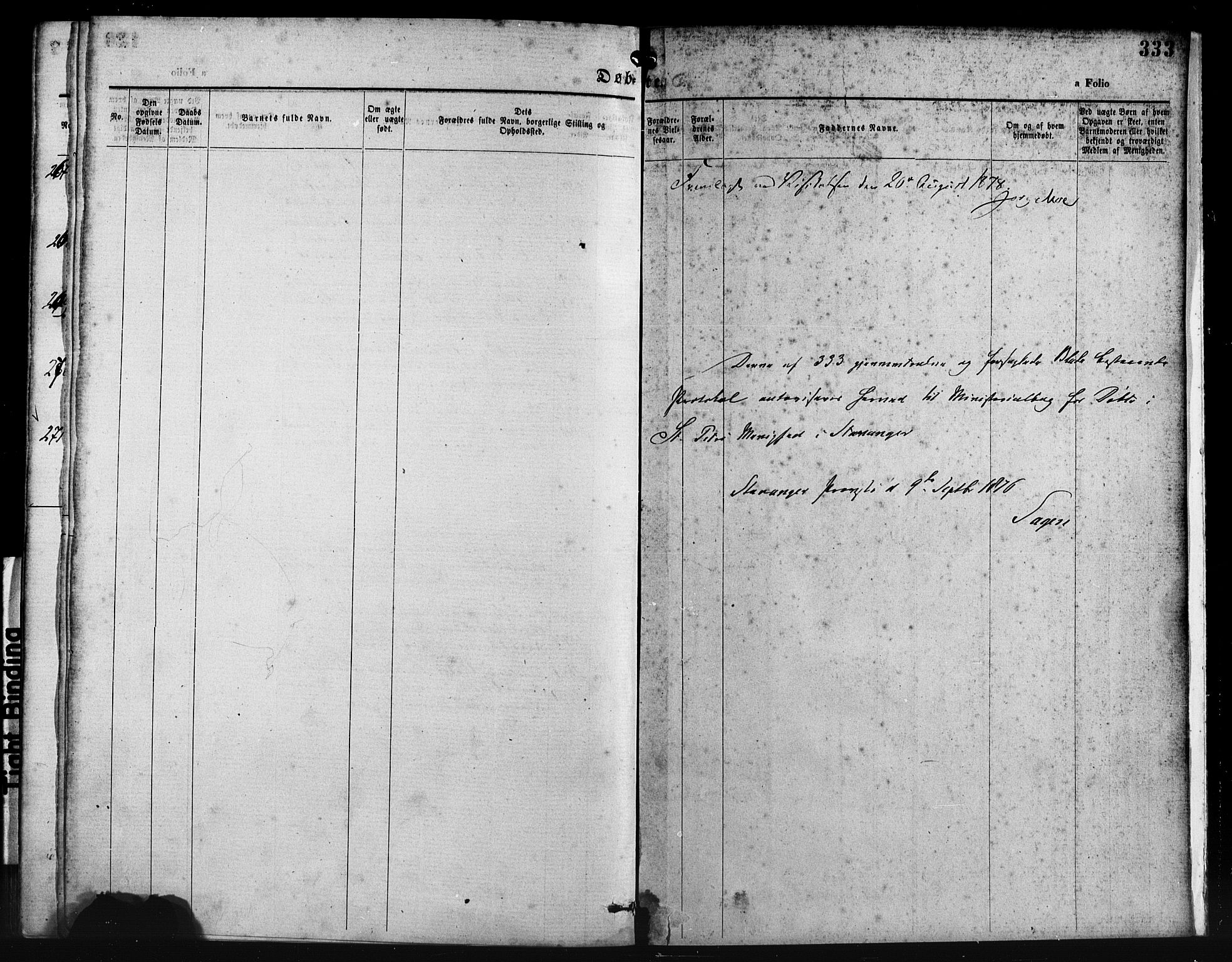 St. Petri sokneprestkontor, AV/SAST-A-101813/001/30/30BA/L0014: Parish register (official) no. A 14, 1876-1879, p. 333