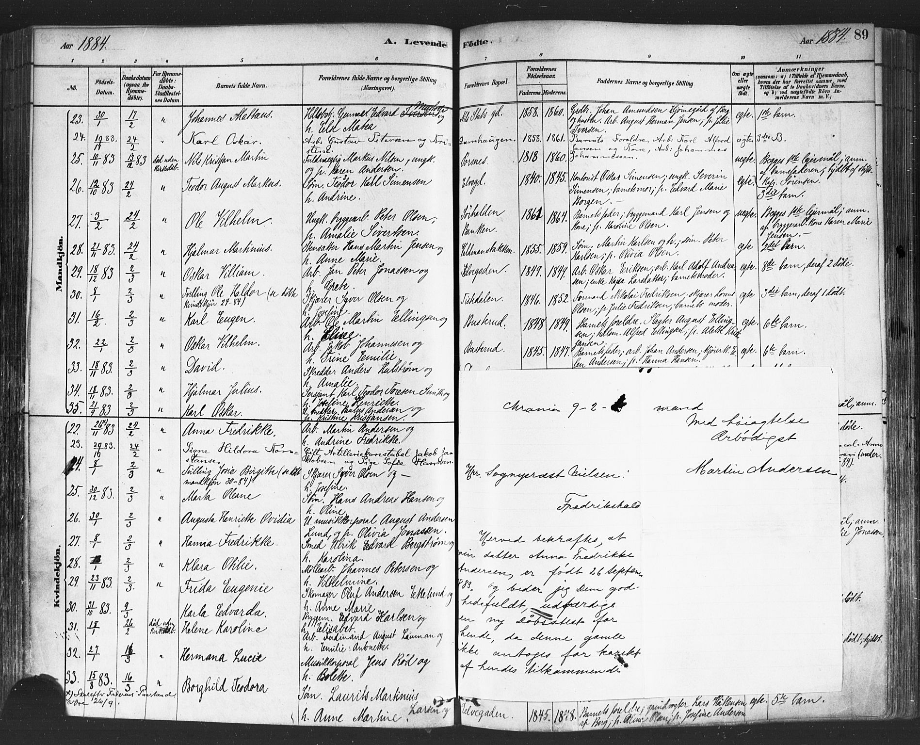 Halden prestekontor Kirkebøker, SAO/A-10909/F/Fa/L0011: Parish register (official) no. I 11, 1878-1889, p. 89