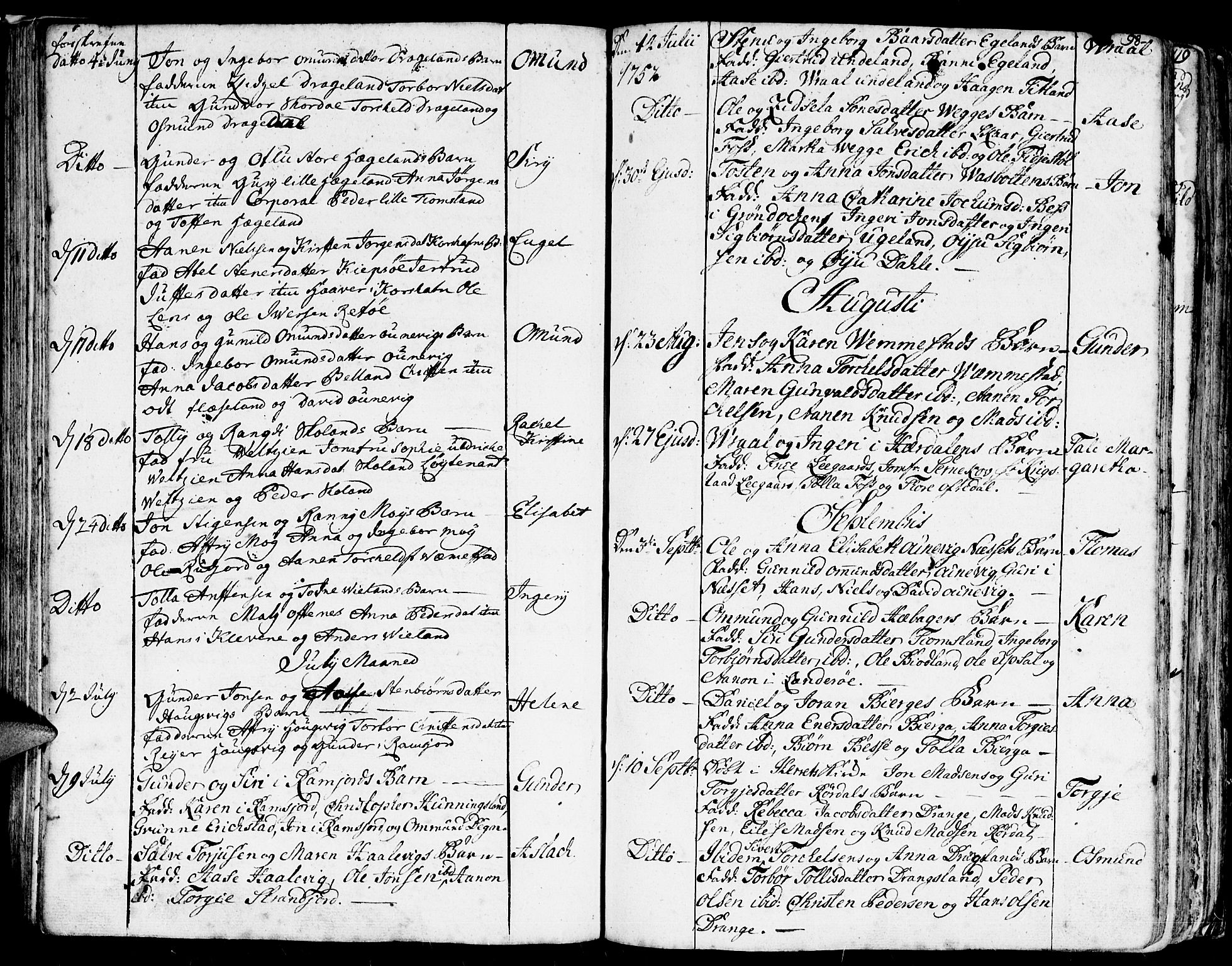 Lyngdal sokneprestkontor, SAK/1111-0029/F/Fa/Fac/L0001: Parish register (official) no. A 1, 1727-1779, p. 98