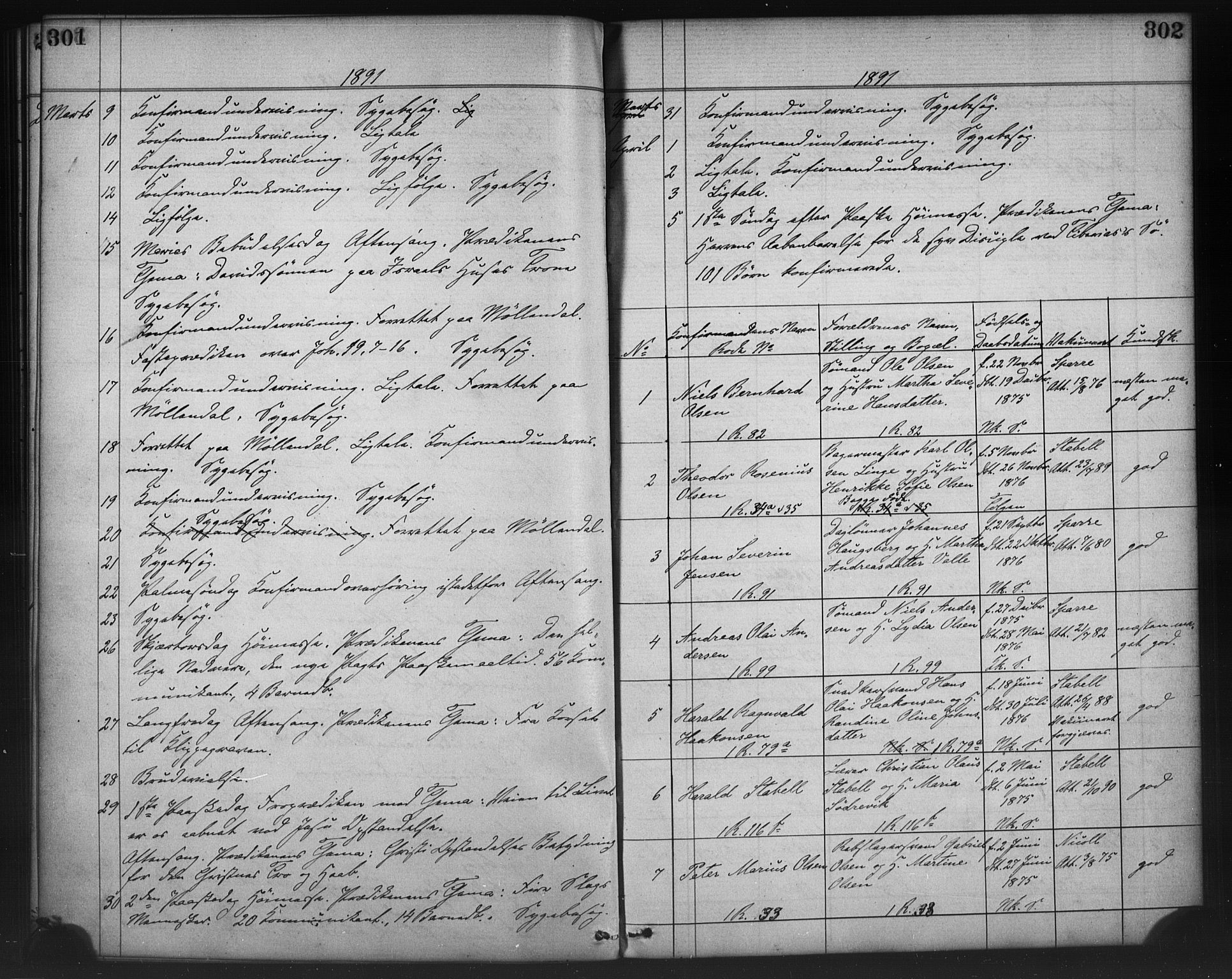 Nykirken Sokneprestembete, SAB/A-77101/H/Haa/L0065: Curate's parish register no. A 2, 1876-1897, p. 301-302