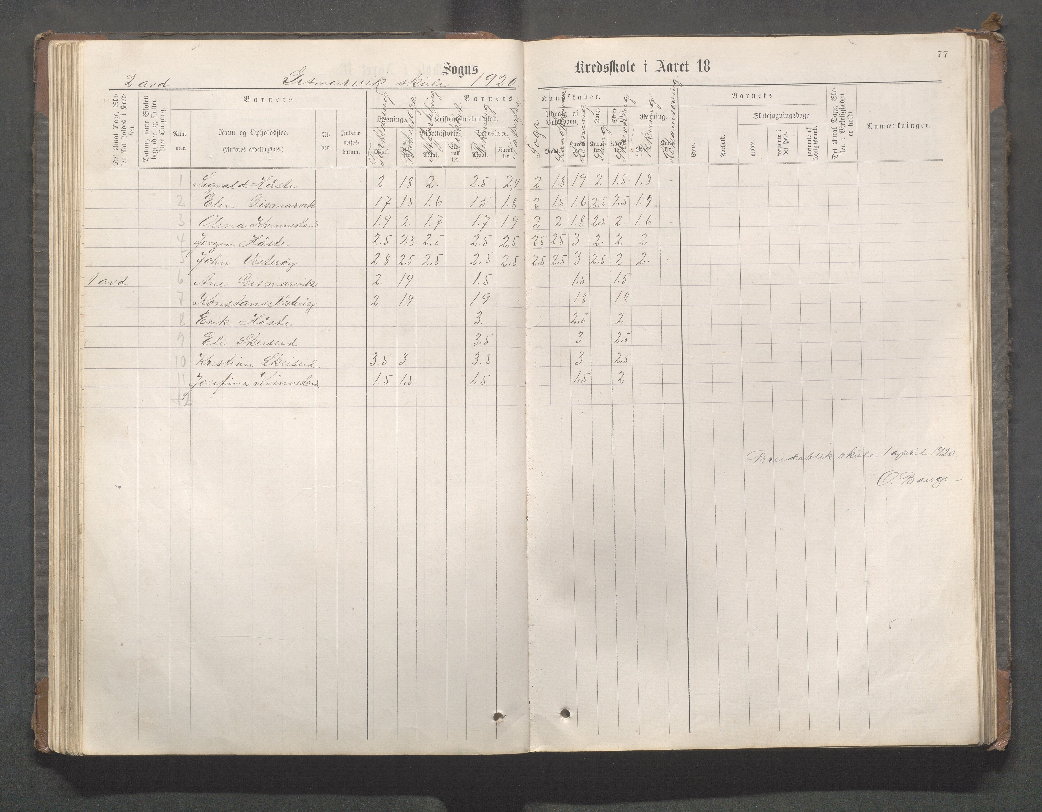 Avaldsnes kommune - Gismarvik, Høvring og Våga skole, IKAR/K-101712/H/L0001: Skoleprotokoll, 1883-1920, p. 77