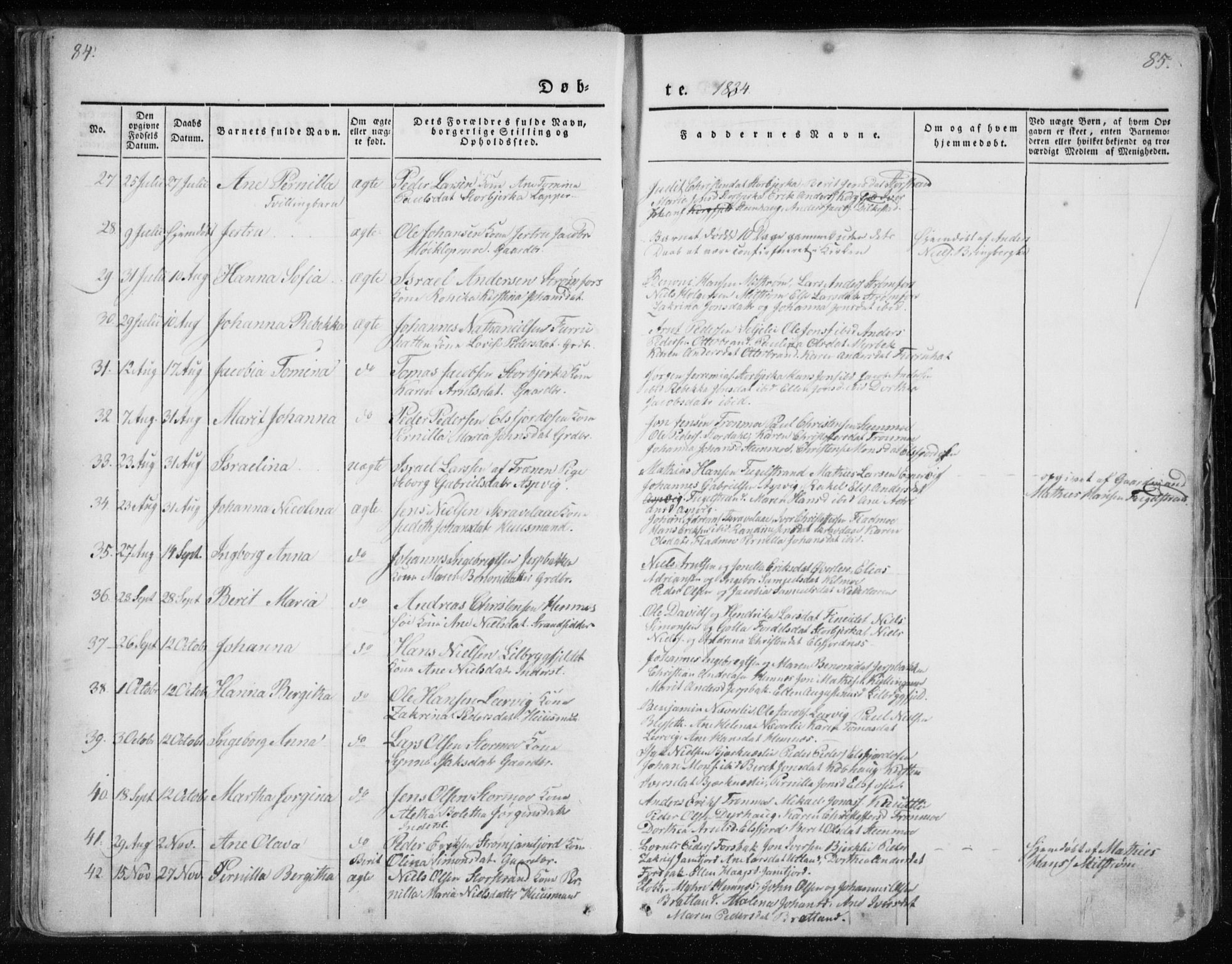 Ministerialprotokoller, klokkerbøker og fødselsregistre - Nordland, AV/SAT-A-1459/825/L0354: Parish register (official) no. 825A08, 1826-1841, p. 84-85