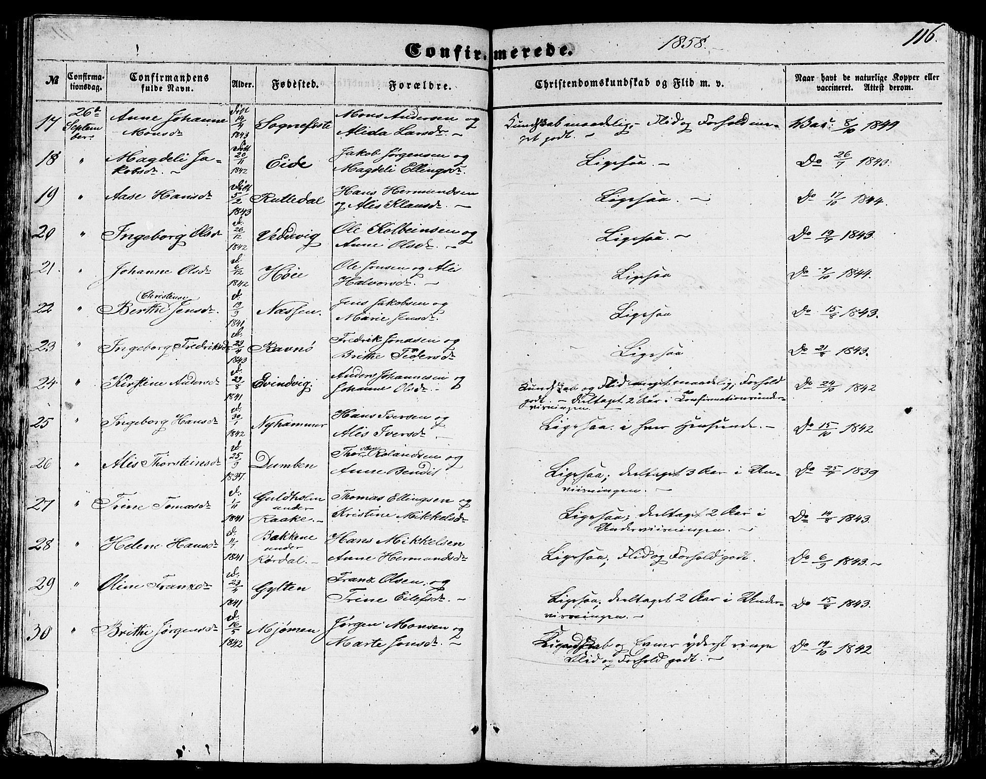 Gulen sokneprestembete, AV/SAB-A-80201/H/Hab/Habb/L0001: Parish register (copy) no. B 1, 1854-1866, p. 116