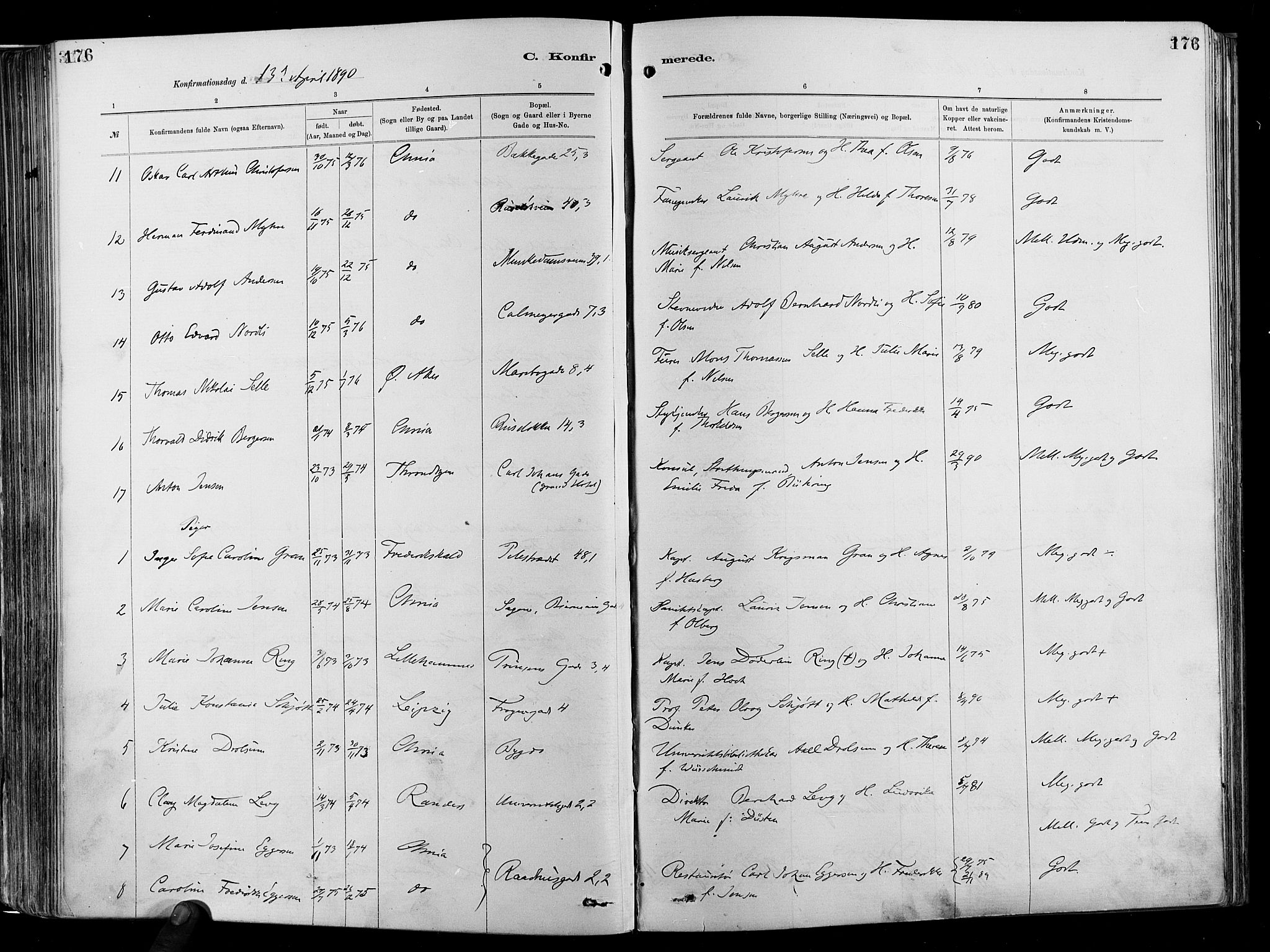 Garnisonsmenigheten Kirkebøker, AV/SAO-A-10846/F/Fa/L0012: Parish register (official) no. 12, 1880-1893, p. 176