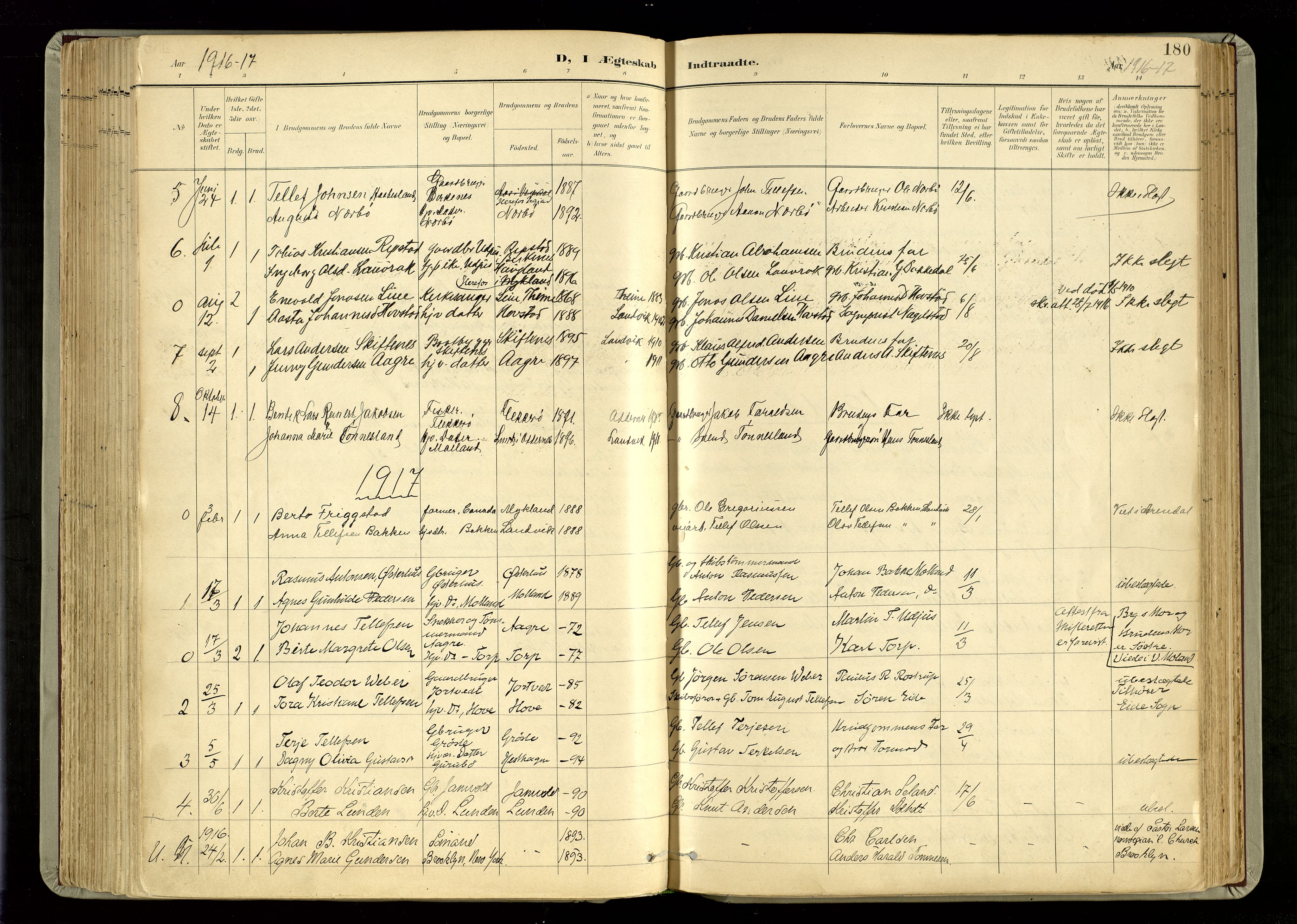 Hommedal sokneprestkontor, SAK/1111-0023/F/Fa/Fab/L0007: Parish register (official) no. A 7, 1898-1924, p. 180